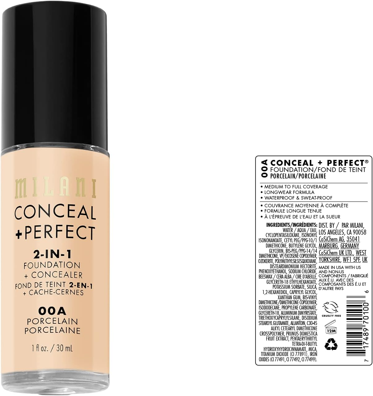 Milani Conceal + Perfect 2-IN-1 Foundation Concealer 00A Porcelain + OPI Manicure Pedicure Lotion