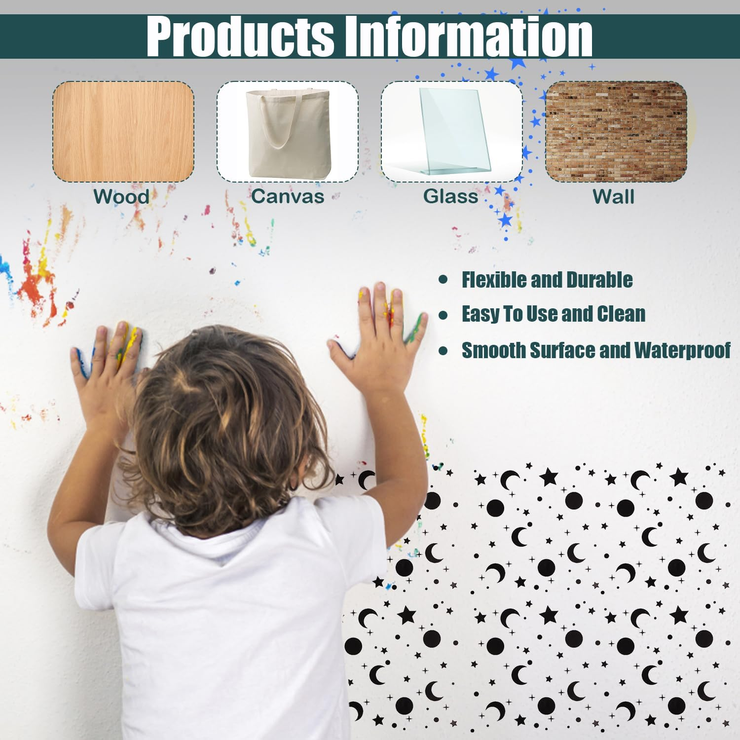 6Pcs Night Sky Stencil, Moon and Stars Template & Zodiac Stencils, Twinkle Star Stencil for Painting Starburst Stencil Wall Painting Stencil for Wooden Furniture Paper Windows Walls Canvases image number 5