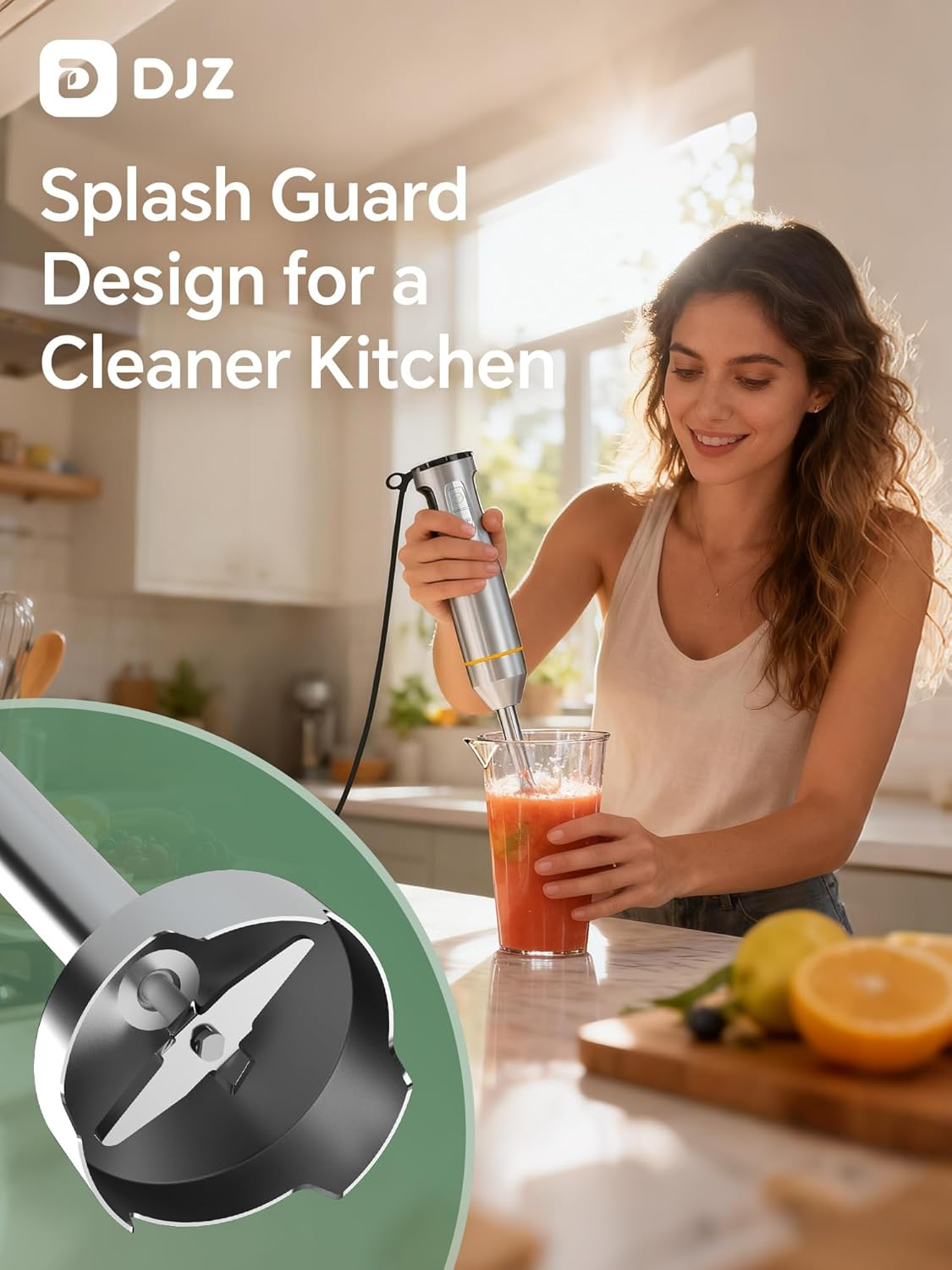 DJZ Hand Stick Blender 1200W-Immersion Blender 21-Speed for Home Cooking, Soups, Baby Food 5 in 1 with Chopper, Whisk, Milk Frother, Beaker Powerful Handheld Blender for Smoothies, Sauces, Purees image number 4