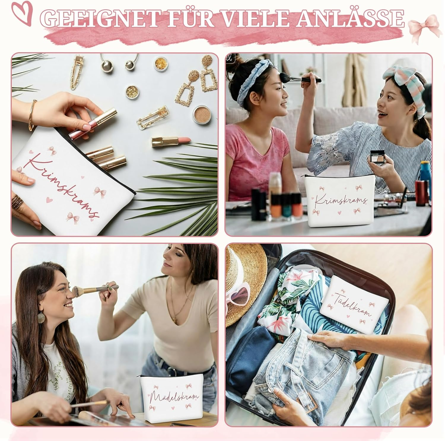 Geiserailie 3 Pieces Trousse De Maquillage Petite Trousse De Toilette Avec Inscription Zipp&eacute;e Portefeuille De Voyage Pour Femmes Et Filles, Cosmetic Bag1, Cosmetic Bag1 image number 6