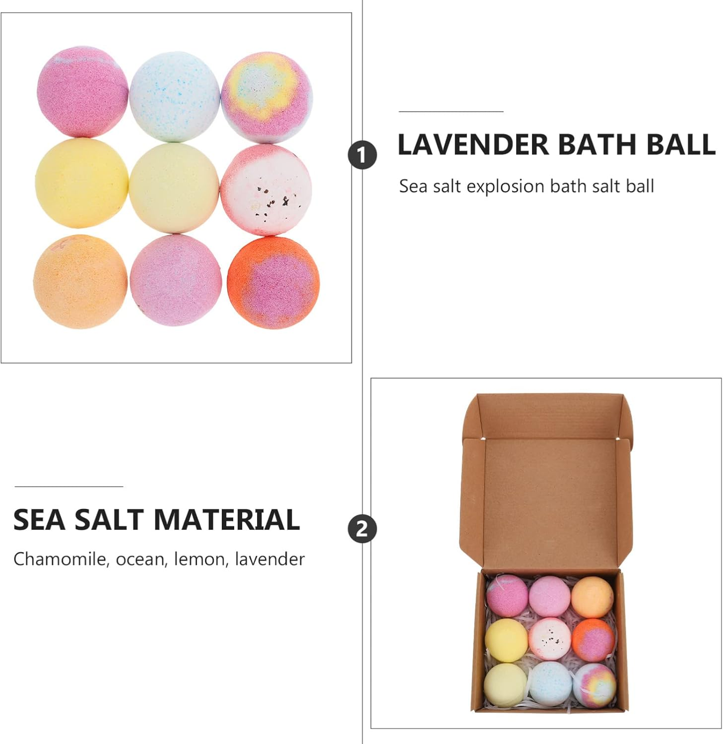 Happyyami Essential Oil Bath Bombs Set 9Pcs 60G Natural Dry Flower Spa Bubble Bath Balls Moisturizing Accessories for Relaxing Home Shower Spa image number 2