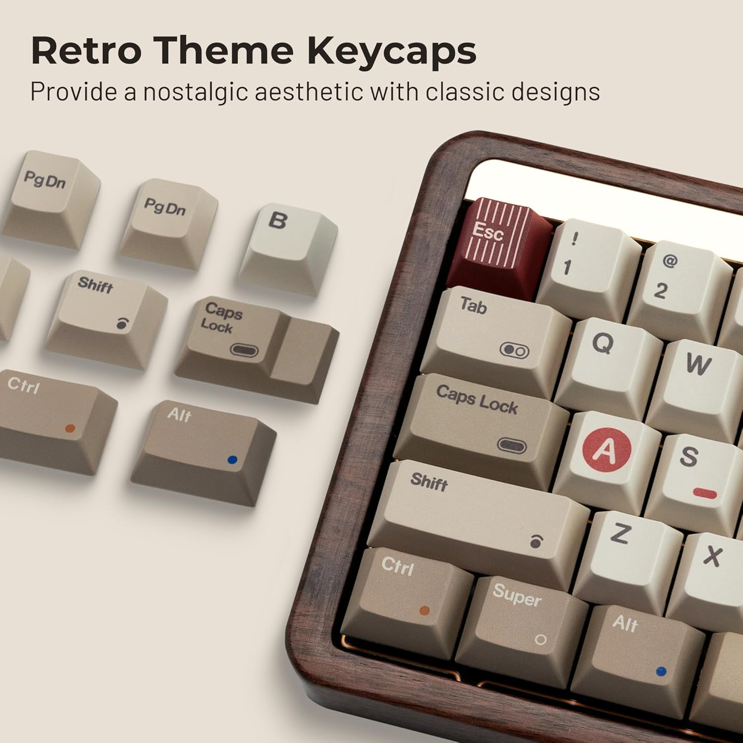 OHY PBT Keycaps, XVX Retro Keycaps 75 Percent, Dye-Sublimation, Cherry Profile Most 65% 75% 100% Cherry MX Switches Mechanical Keyboard, Retro Grey image number 5