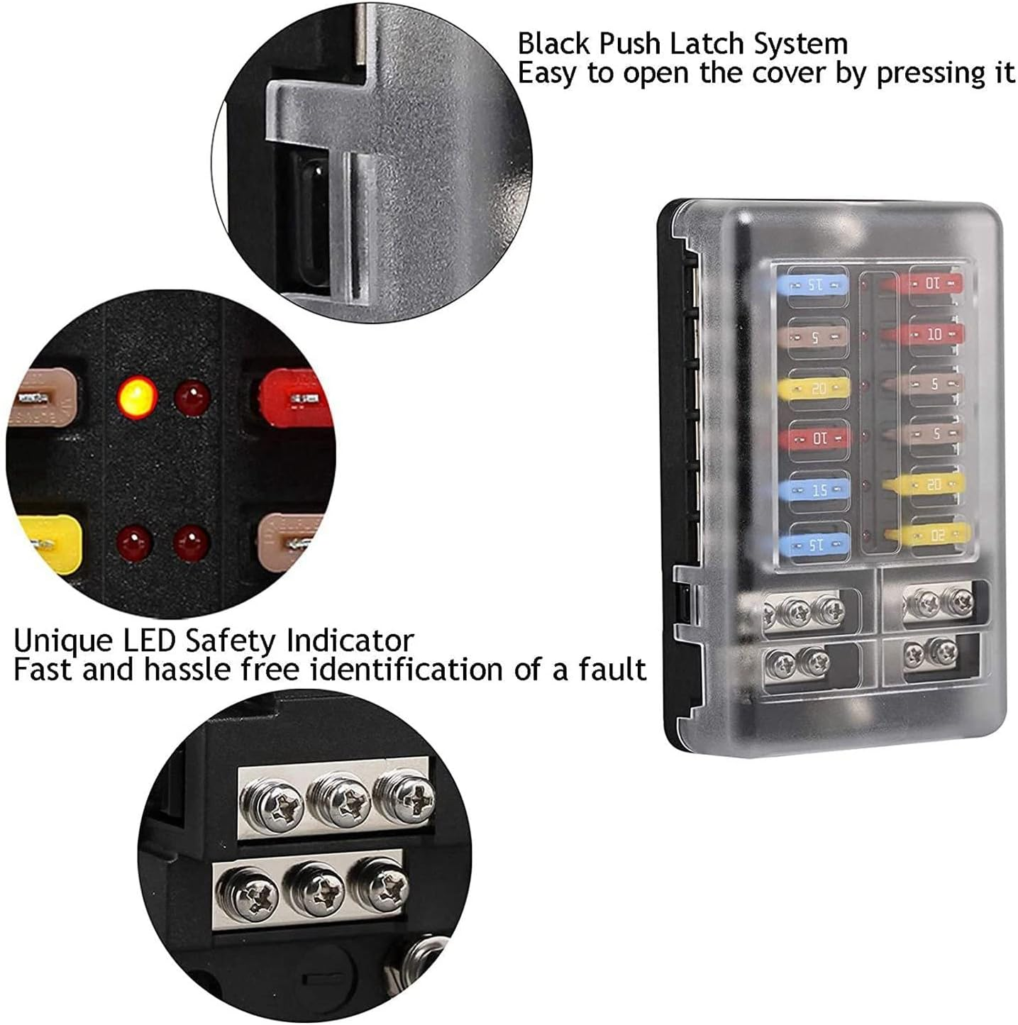 Aribrnten 12V 12 Way Marine Fuse Block Fuse Panel with Ground & 12 Volt Fuse Box for Car Automotive Boat RV RZR
