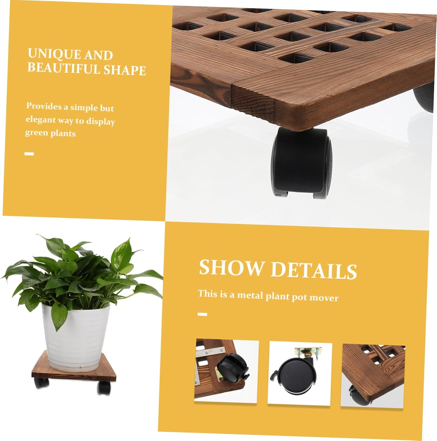 BESPORTBLE Movable Flowerpot Tray Sturdy Wooden Tray Wheels Planter Pallet for Indoor Desktop Plant Pot image number 3