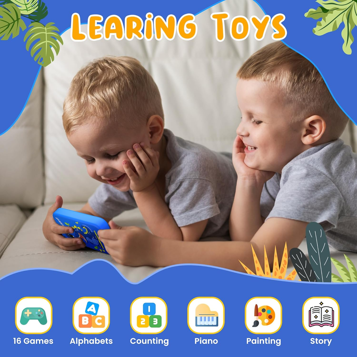 Kids Phone with Camera for Boys with Touchscreen, 32G Card Christmas Birthday Gifts for Age 3-8 Kids Dual Camera, Music Player (Blue Dinosaur)