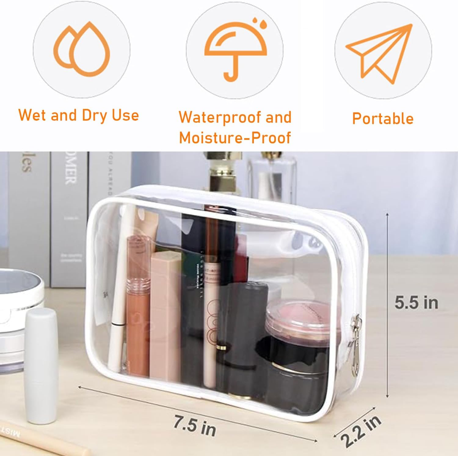 LINKPEACE TSA Approved Toiletry Bag, Cosmetic Bags 2 Pack with Zipper Carry on Airline Airport Travel Accessories, PVC Makeup Bags for Travel, Quart Size Travel Bags for Men and Women-White image number 4