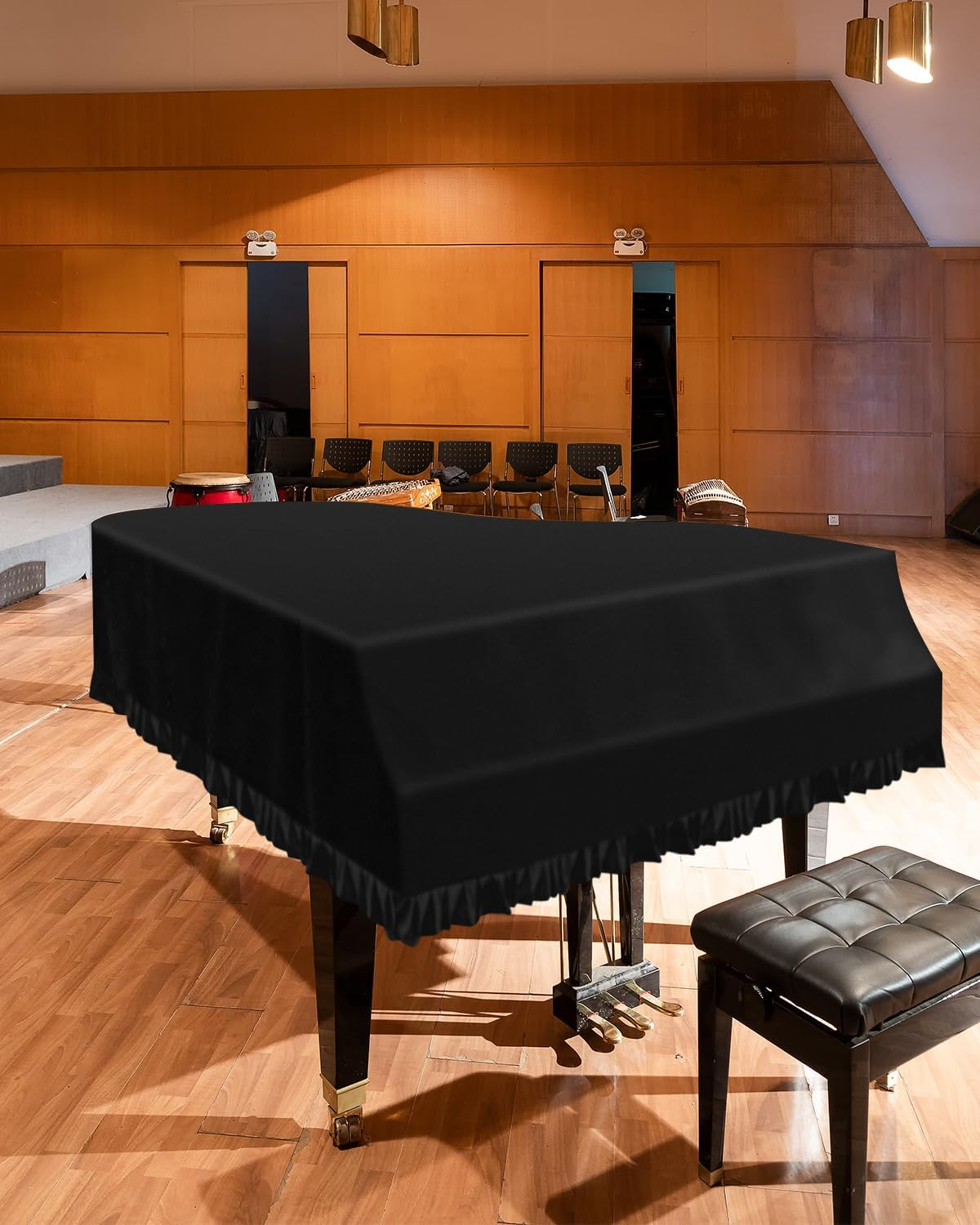 TINDTOP Grand Piano Cover, Velvet Dustproof Baby Piano Cover Washable Soft Bordered Decorated Full Triangle Piano Protective Cover image number 4