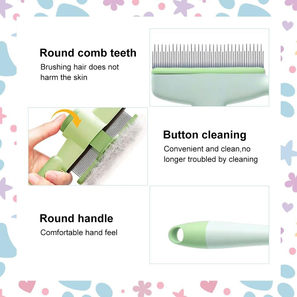 Cat Brush, Cat Brush, Fur Flash Brush, Fur Brush Cat, Flea Comb for Cats, Self-Cleaning Pet Brush, Lice Comb for the Care of Short and Long Hair, Yellow/Green, Pack of 2 image number 5