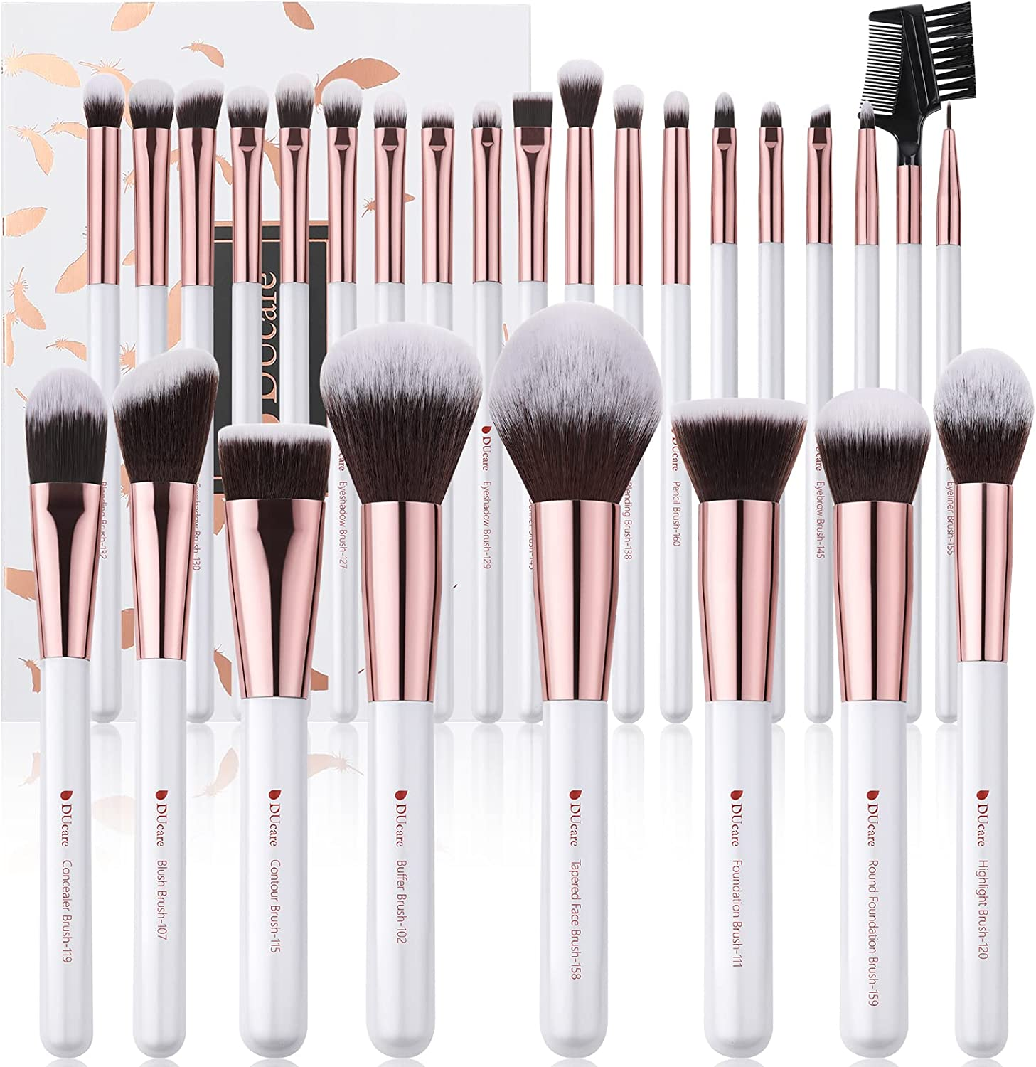 Ducare Makeup Brushes 27Pcs Professional Makeup Brush Set Premium Synthetic Goat Pony Hair Foundation Eye Blending Face Make up Brush Kit