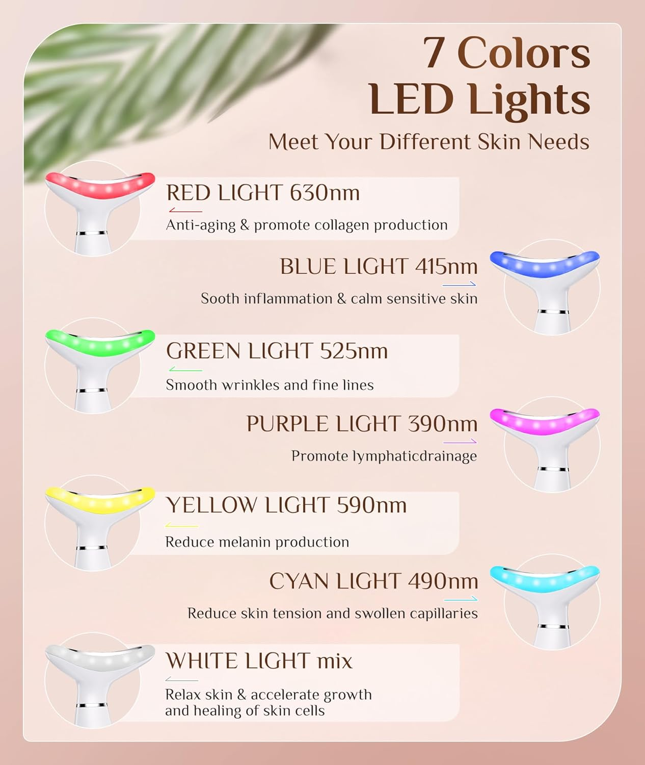 Dopsikn 7 Color Galvanic Machines - Red Light Therapy for Face and Neck, Face Massager Tool for Wrinkles, Double Chin, Vibrating Facial Massager with Thermals, White - White image number 3