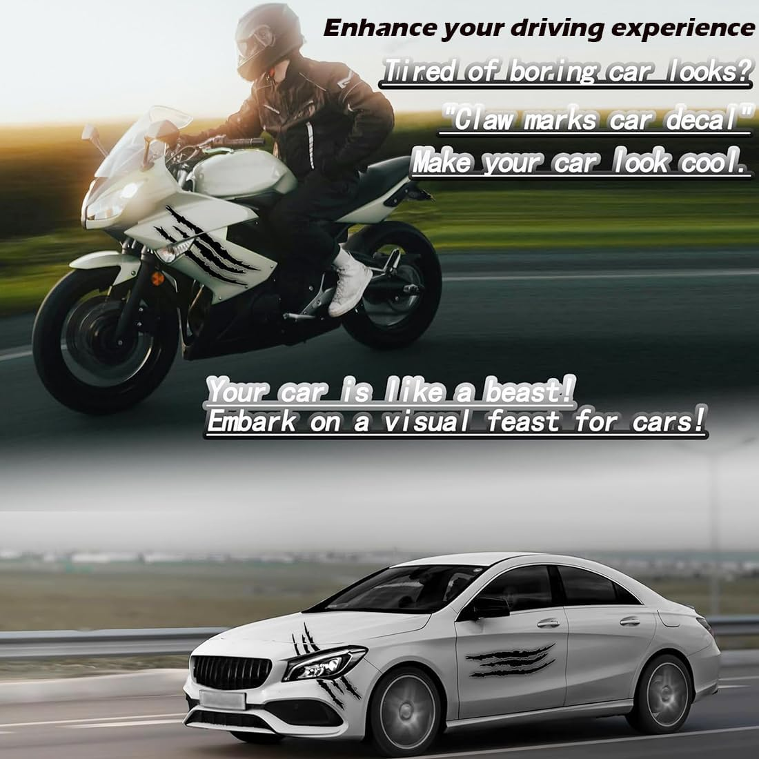 2 PCS Claw Mark Car Decal,Headlight Car Stickers,Monster Claw Marks Reflective Sticker,Stripes Scratch Decal Vinyl for Cars,Window,Motorcycles (Black) - Laser Color image number 5