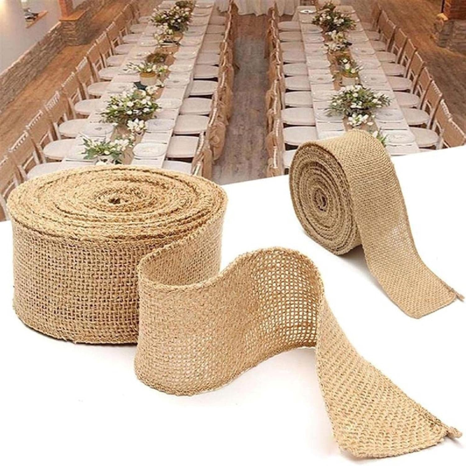 Jute Burlap Craft Ribbon, Natural Hessian Arts Band for DIY Gift Wrapping for Christmas Party Decoration(1.5Cm X 10M) image number 6