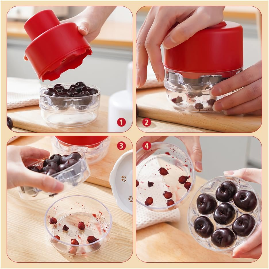 Cherry Pitter 7-In-1 Cherry Pitter Tool Pit Remover Portable Push-Down Cherries Seed Remover No Handle Design for Kitchen, Picnics (Red) image number 1