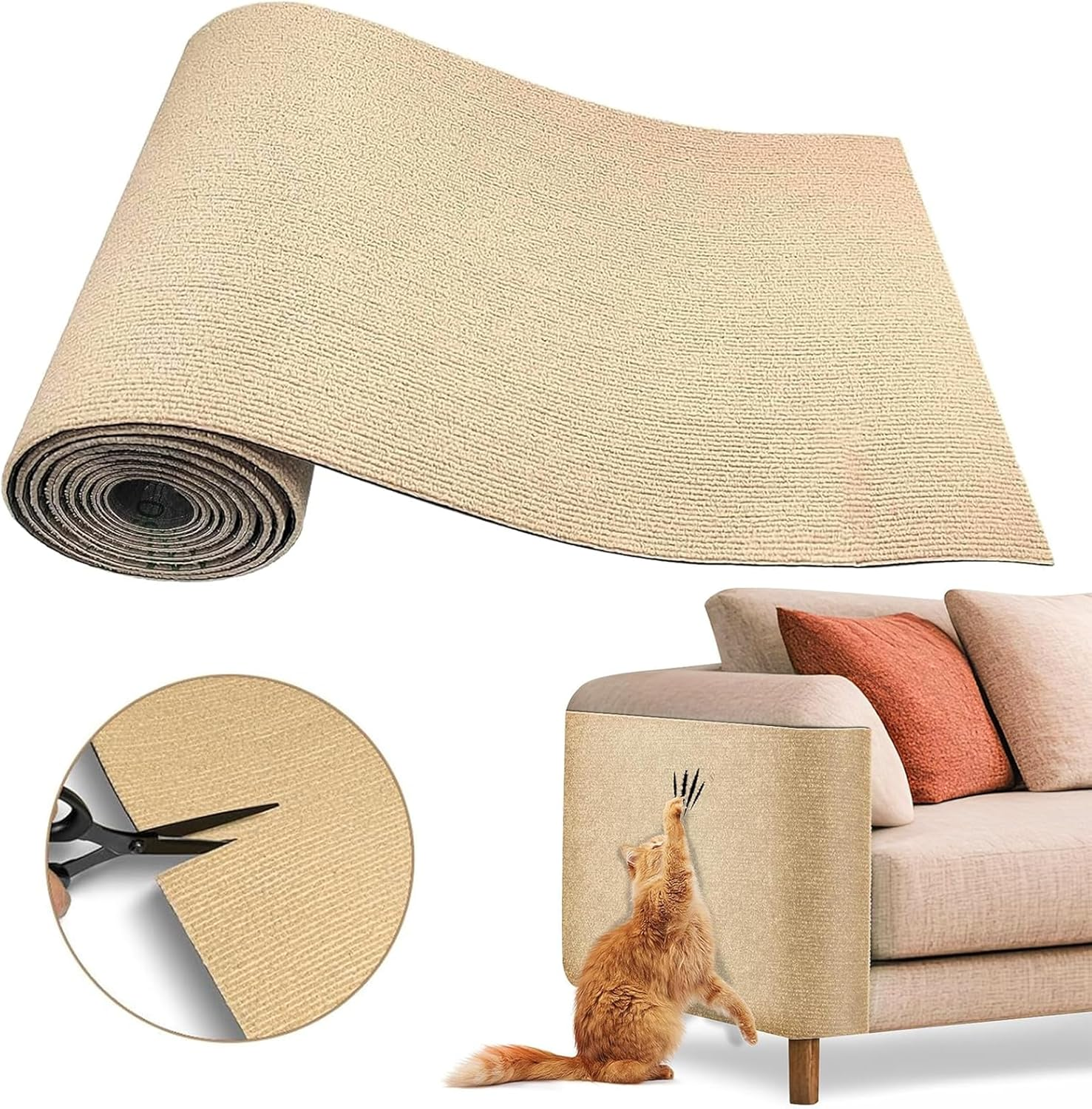 40&times;200Cm Cat Scratch Furniture Protector, Large Cat Scratching Mat, Couch Carpets Protector, Self Adhesive Trimmable DIY Cat Scratch Pad, Durable Cat Tree Replacement Scratching Boards (Dark Grey)