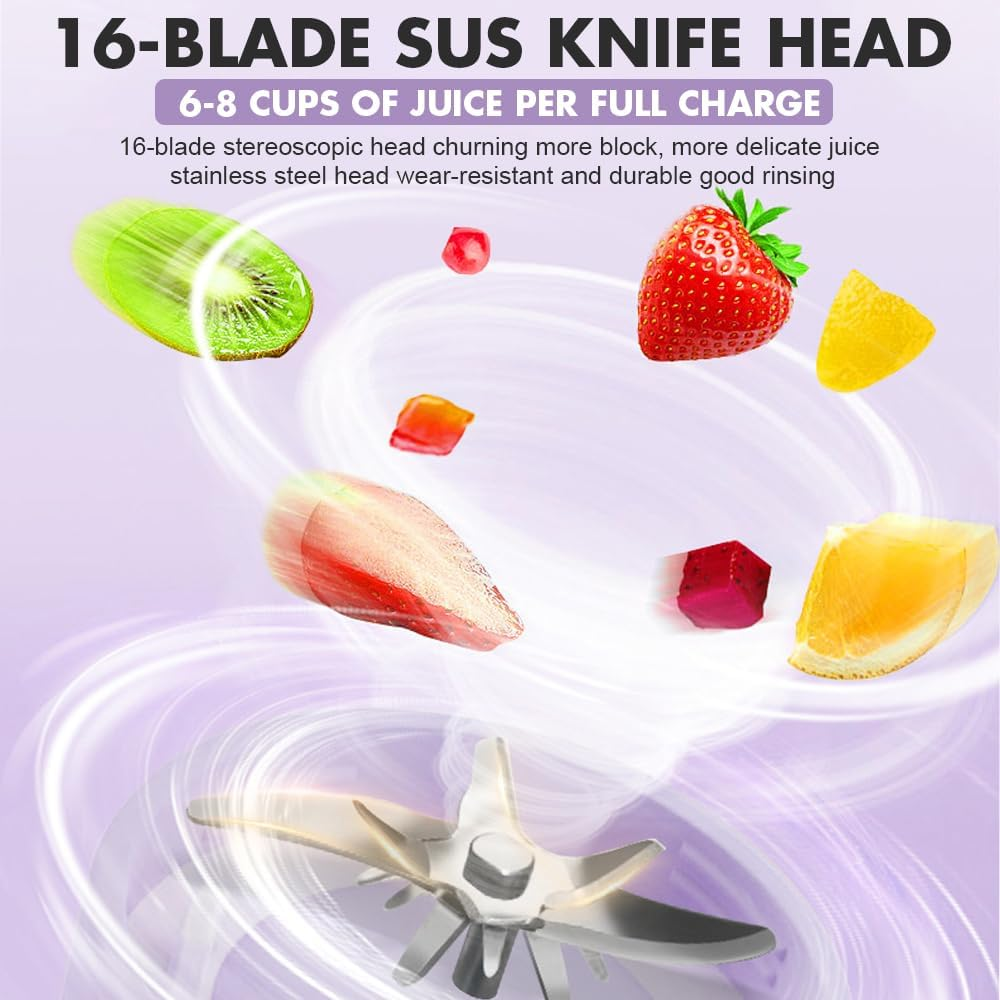 Portable Blender, 500Ml Blender Smoothie with Digital Display, Rechargeable Mini Blender Portable 1500Mah Battery, 16 Blades Blender Smoothie for Travel Kitchen Office Outdoor, Pink image number 1