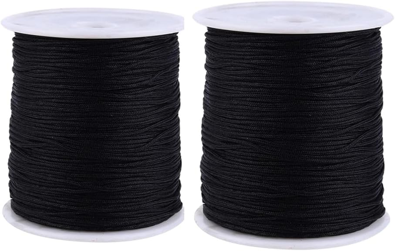 Elastic Beading Threads Stretchy Bead Cord String Elastic String Cord, 2 Roll 0.8Mm and 1Mm Elastic String Cord Elastic Thread Beading String Cord,Elastic String Bracelets for Jewellery Making (Black)
