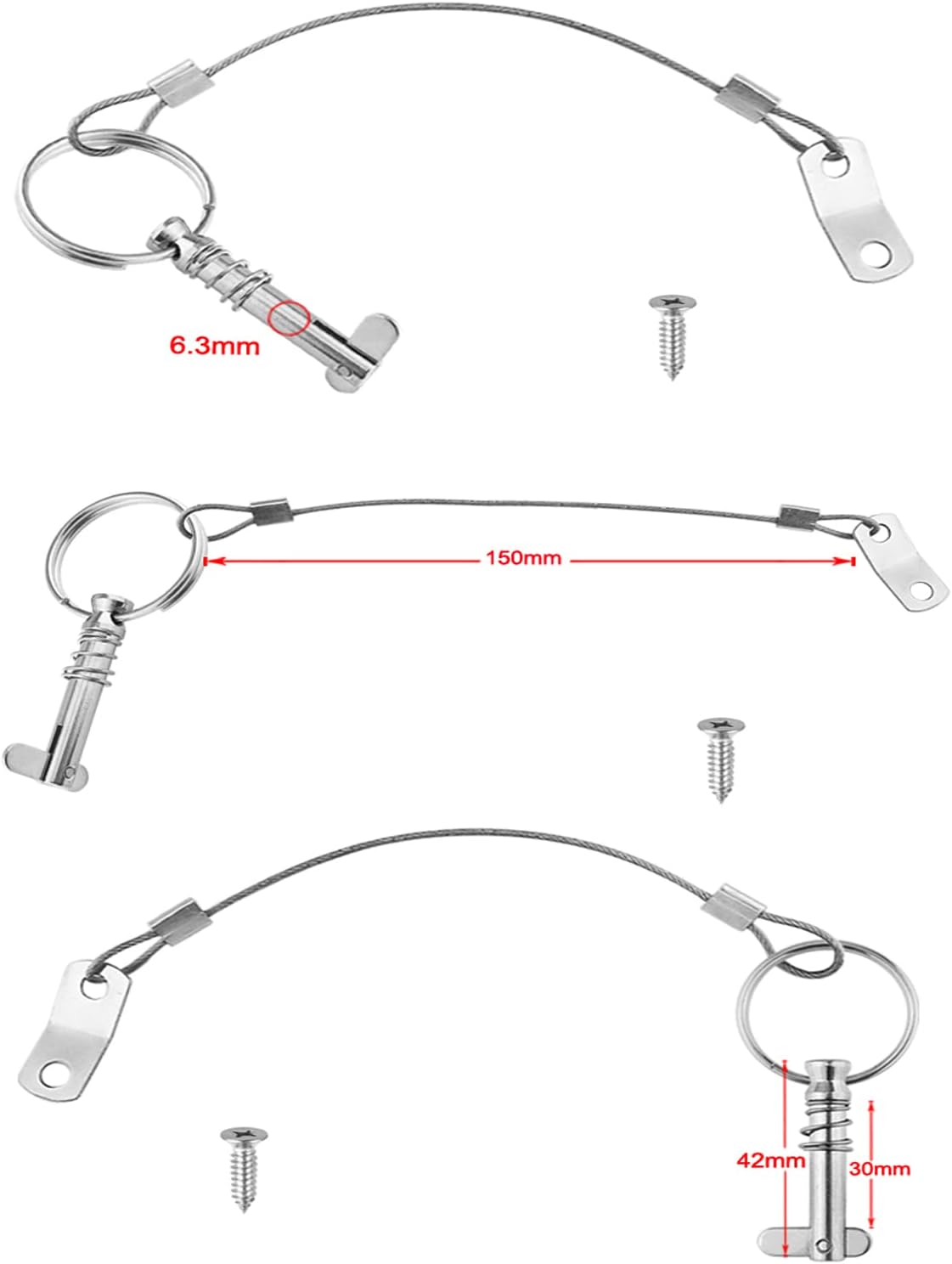 Boat Bimini 1/4" Pins with Lanyard Prevents Loss Stainless Steel Quick Release Bimini Top Hardware Fitting image number 6