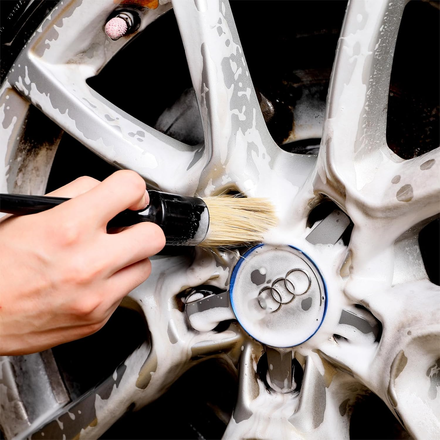 Car Detailing Brush Set, 4 PCS Soft Boars Hair Auto Interior Cleaning Detail Brushes, Perfect for Safely Cleaning Emblem Air Vent, Leather Seats, Washing Wheels, Tires, Engine Bay, Car Detailing Kit image number 2