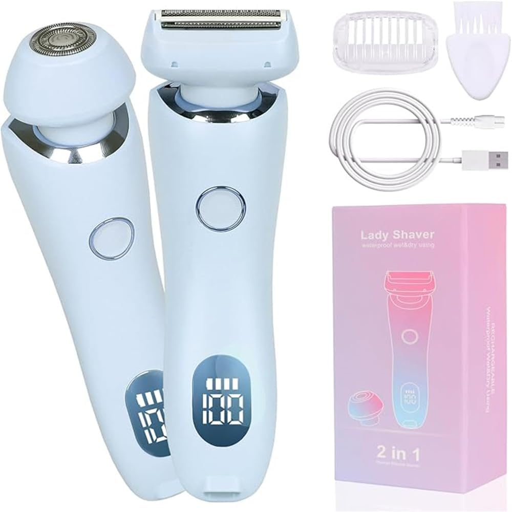 Electric Shaver for Women Bikini Trimmer Wet Dry Use 2 in 1 Silk Glide Epilator (Blue)