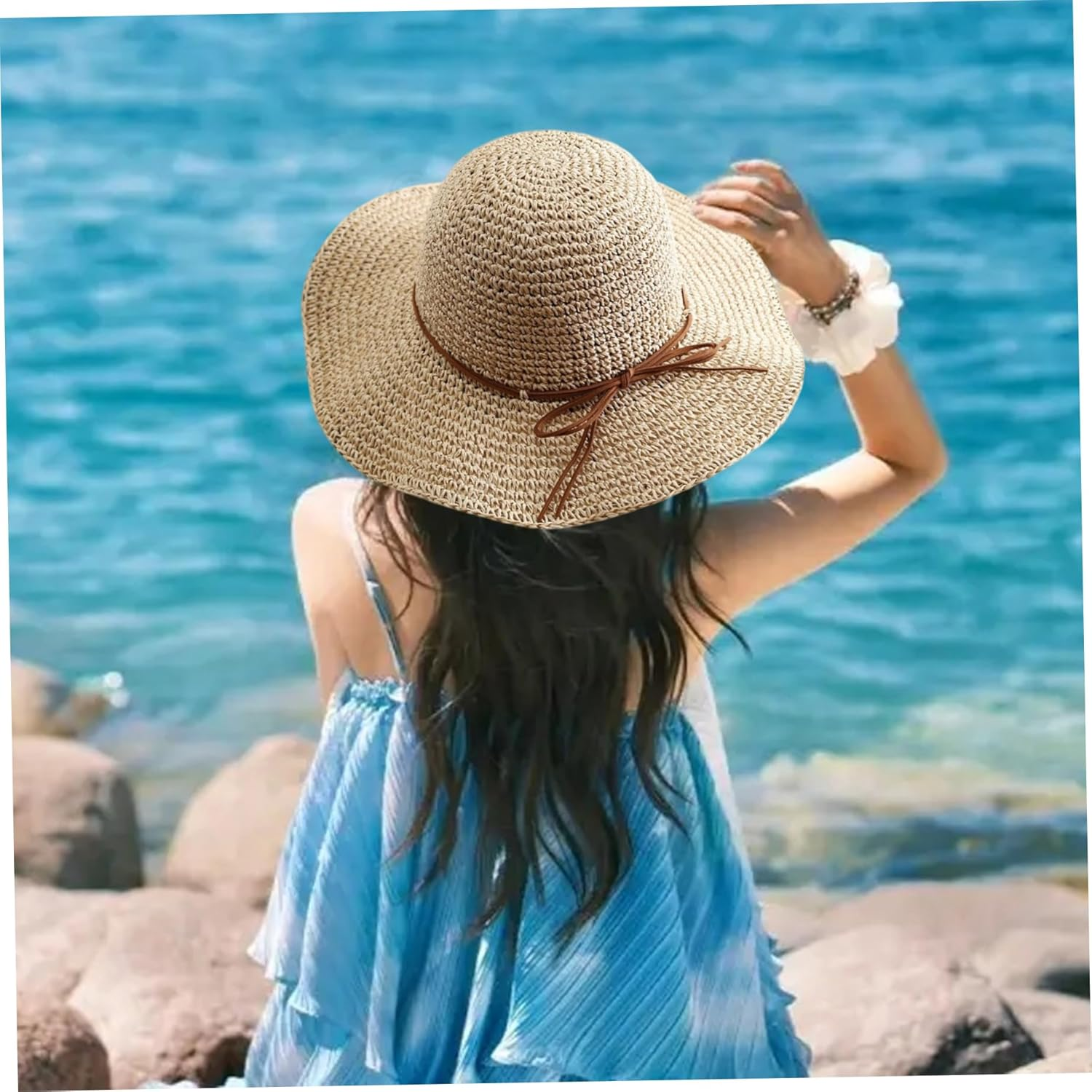 Straw Hats for Women, Breathable Wide Brim Sun Hat, Foldable Packable Bucket Cap for Beach Travel, Beach Sun Hats Beige image number 2