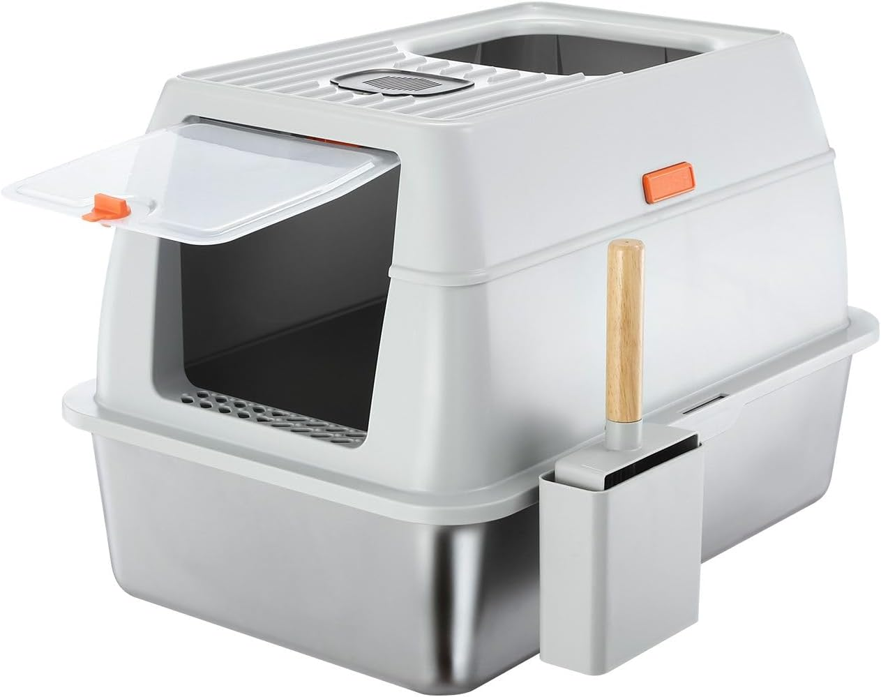 Pet Scene 2In1 Cat Litter Box Cat Enclosed Potty Pan Semi Covered Toilet Modular Tray High Sided Furniture, with ABS Lid Carbon Filters image number 1