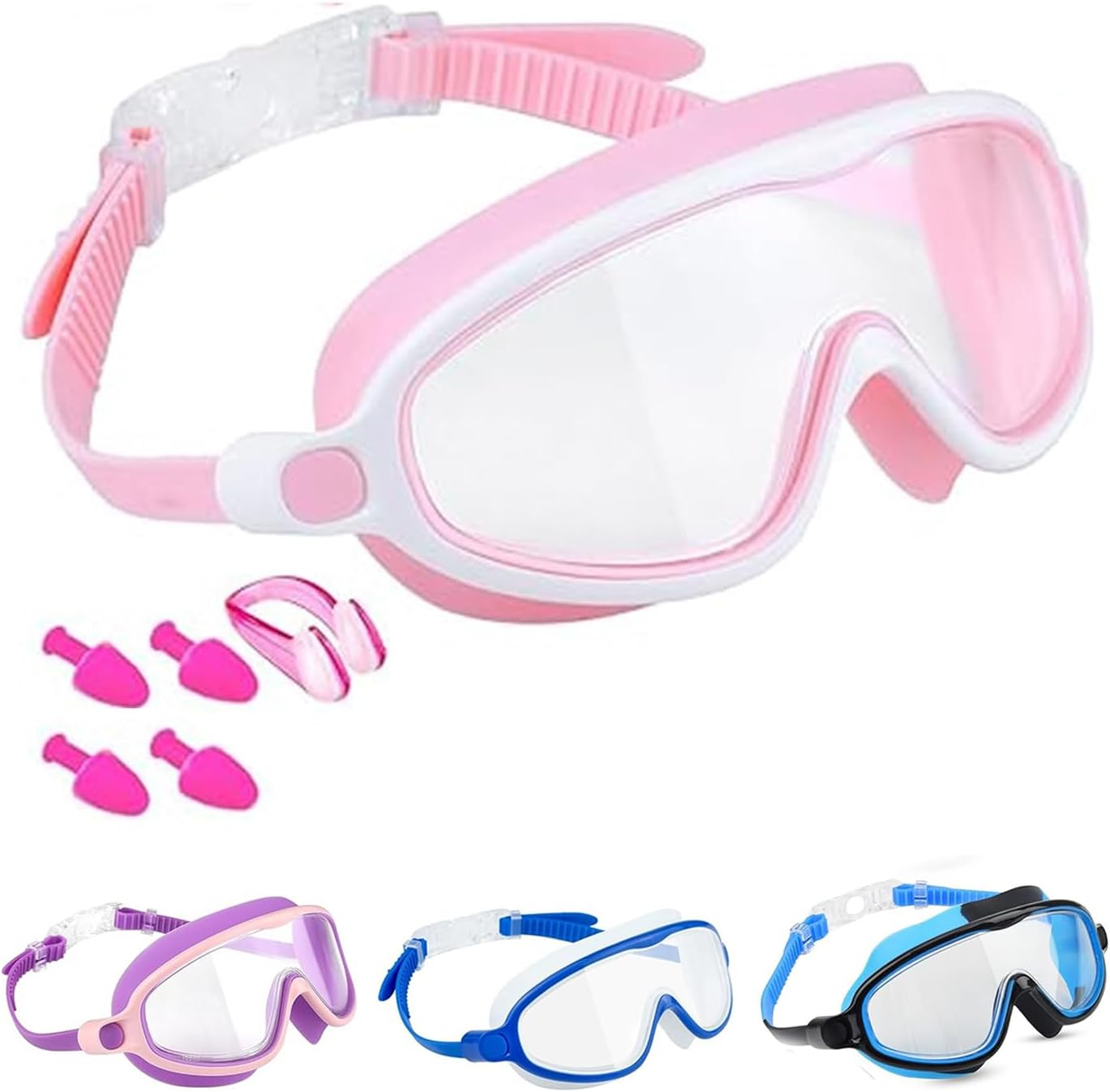 WADY Swim Goggles, Kids Swim Goggles Large Frame, Soft Silicone Frame and Strap, Anti-Fog, Watertight, UV Protection, Wide Vision, Swimming Glasses for Children and Early Teens