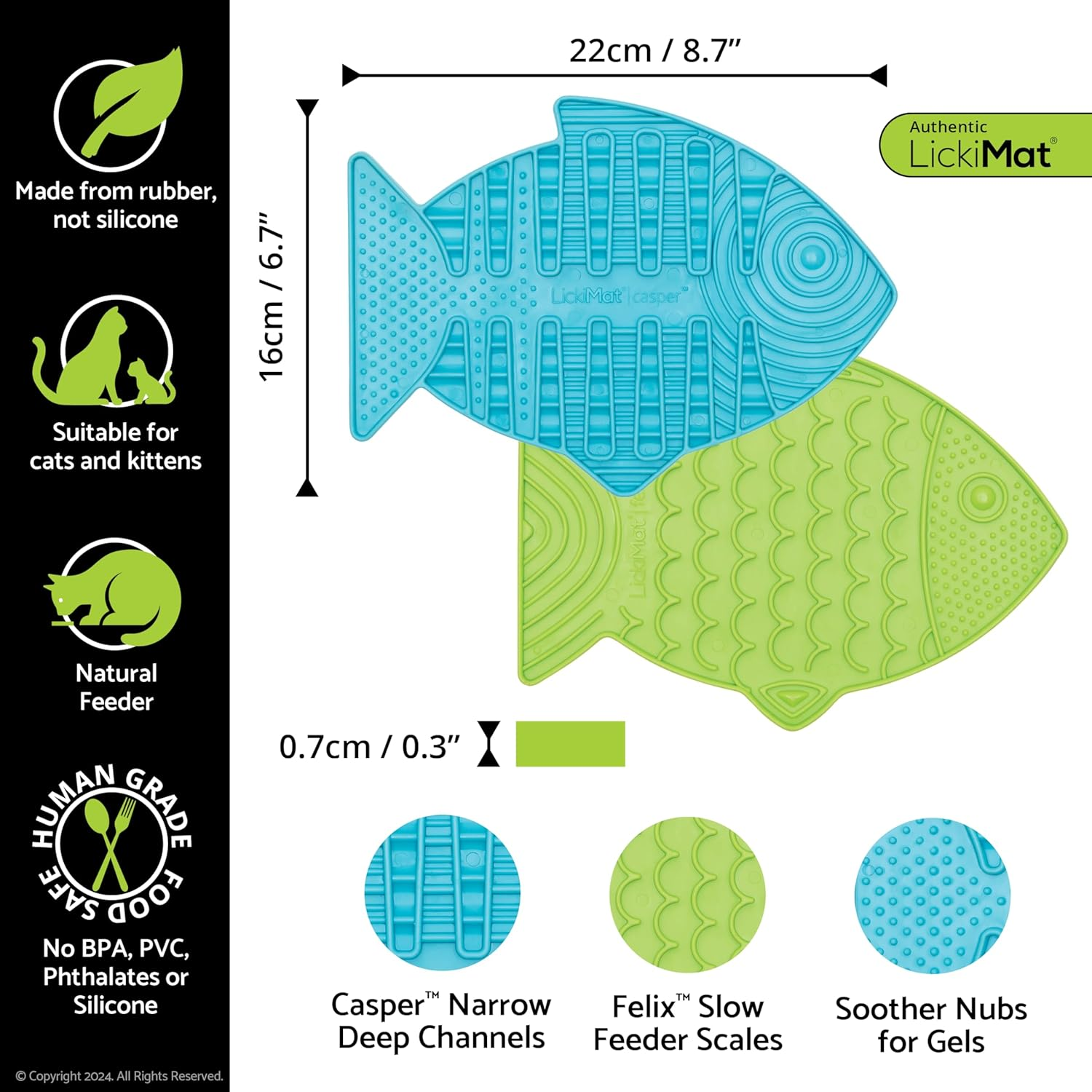 Lickimat Casper & Felix, Fish-Shaped Cat Slow Feeders for Feline Boredom and Anxiety Reduction; Perfect for Food, Treats and Anxiety Reduction. (Green Turquoise) image number 3