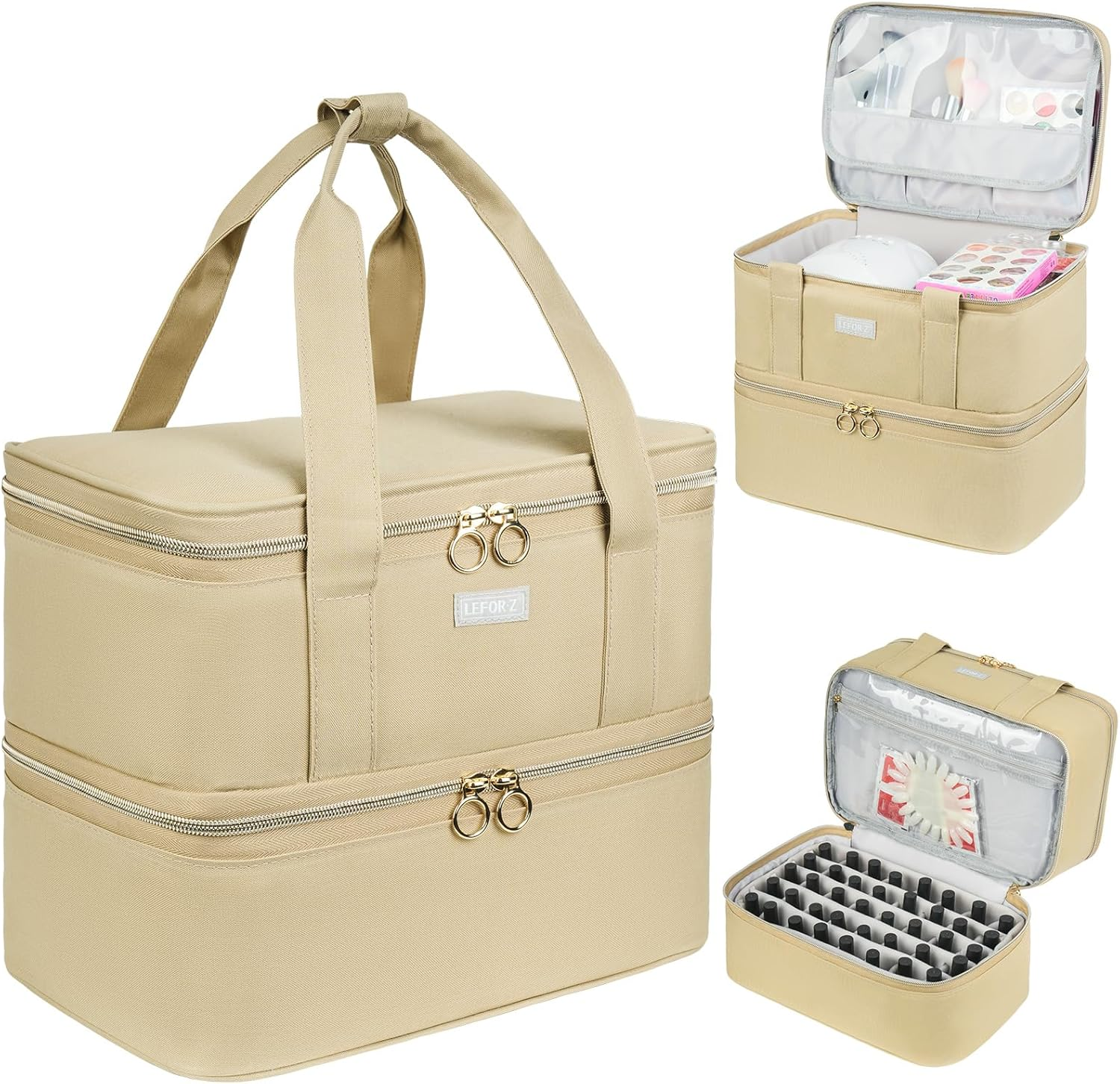 Nail Polish Organizer,Double-Layer Nail Organizers and Storage for Nail Tech,Nail Polish Carrying Case Bag Holds 40 Bottles (15Ml-0.5 Fl.Oz) and Nail Lamp,Portable Nail Polish Holder for Nail