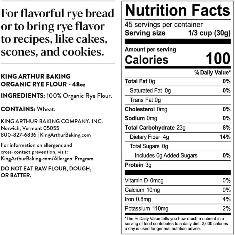 King Arthur Flour Organic Medium Rye Flour for Complex Flavorful Breads & Baked Goods, 100% Organic Non-Gmo Project Verified, 3 Pounds (Pack of 1) image number 1
