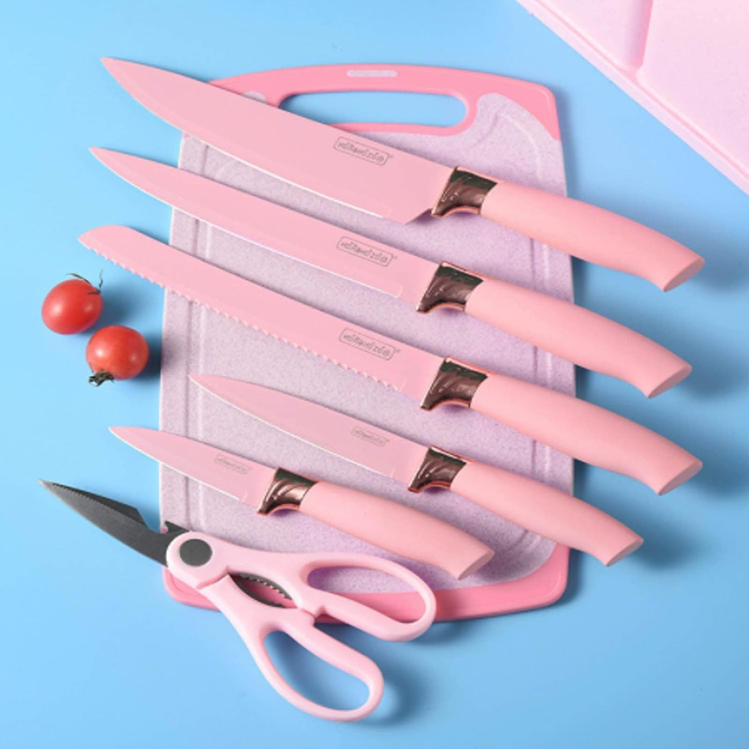 Kitchen Knife Set with Block, Retrosohoo Pink 19PC Silicone Kitchen Utensil Set and Stainless Steel Knife Set, Non-Stick Sharp Chef Knife and Cooking Utensils Set for Women Family (Pink) image number 2
