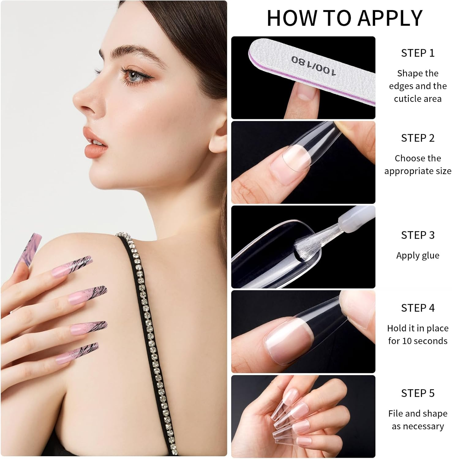 Teenitor Clear Coffin Nail Tips, Long Coffin Nails Full Cover, 600Pcs Clear Fake Nails Ballerina False Nails Press on Nails, Glue on Nails, Acrylic Nail Clipper, Nail Stand for DIY Fake Nails image number 4