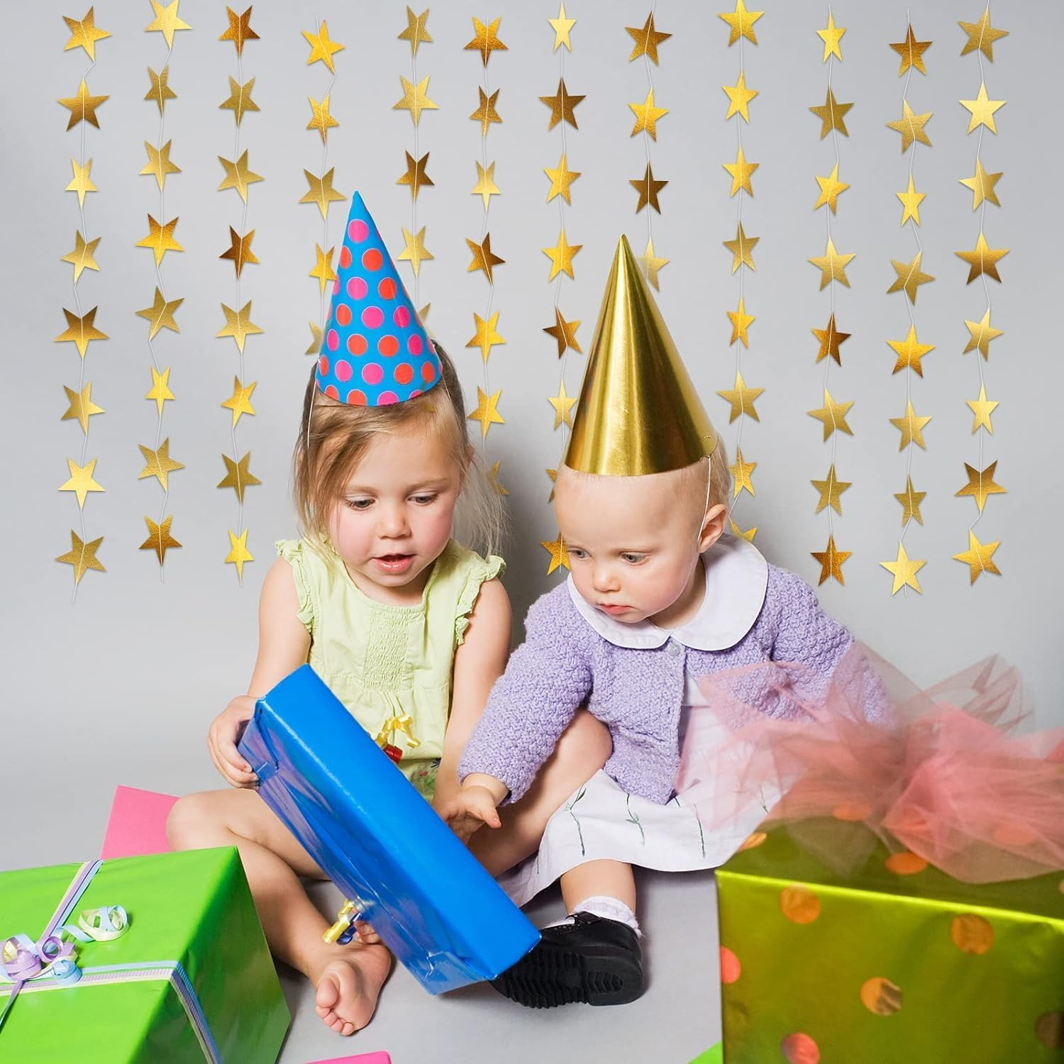 26 Feet Reflective Star Paper Garland - Sparkling Star Bunting Banner Hanging Decoration,Sparkling Star Bunting Banner - for Birthday Holiday Wedding Anniversary Theme Party Supplies and Home Deco image number 2