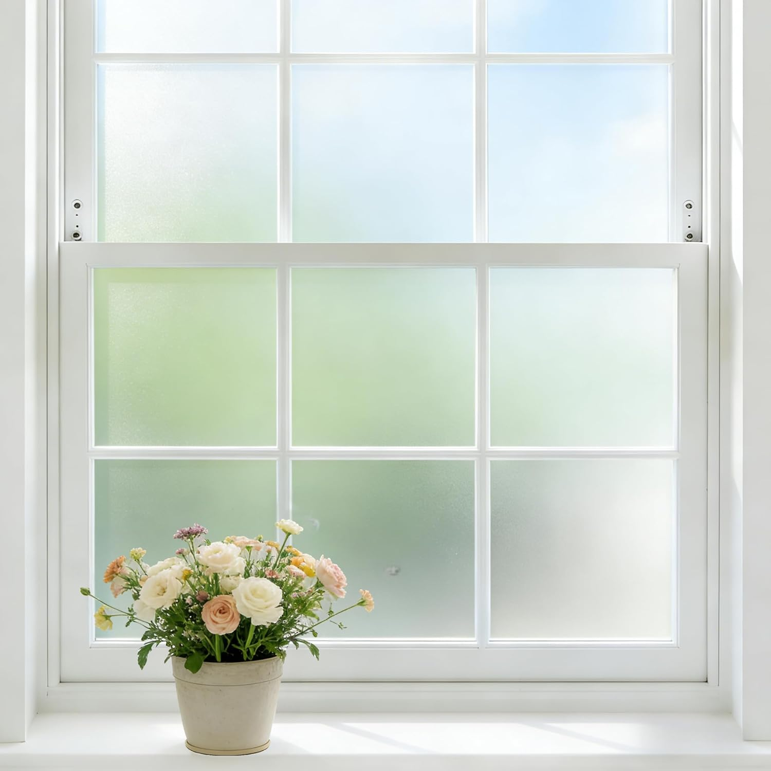 Total Blackout Tulip Frosted Window Privacy Film, Static Cling 100% UV Blocking Window Tint, Non-Adhesive Heat Control Black Out Window Covers for Home Bathroom Door Glass Decoration (Tulip, 90X200)