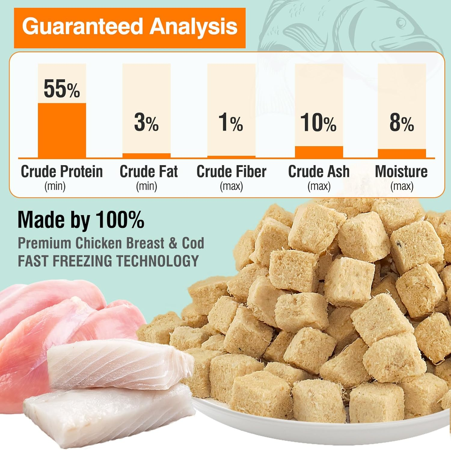 Freeze Dried Chicken Cod Pet Treats, High Protein Pet Food for Dogs Cats, Healthy Limited Ingredient Chicken Cod Fish Cube image number 6