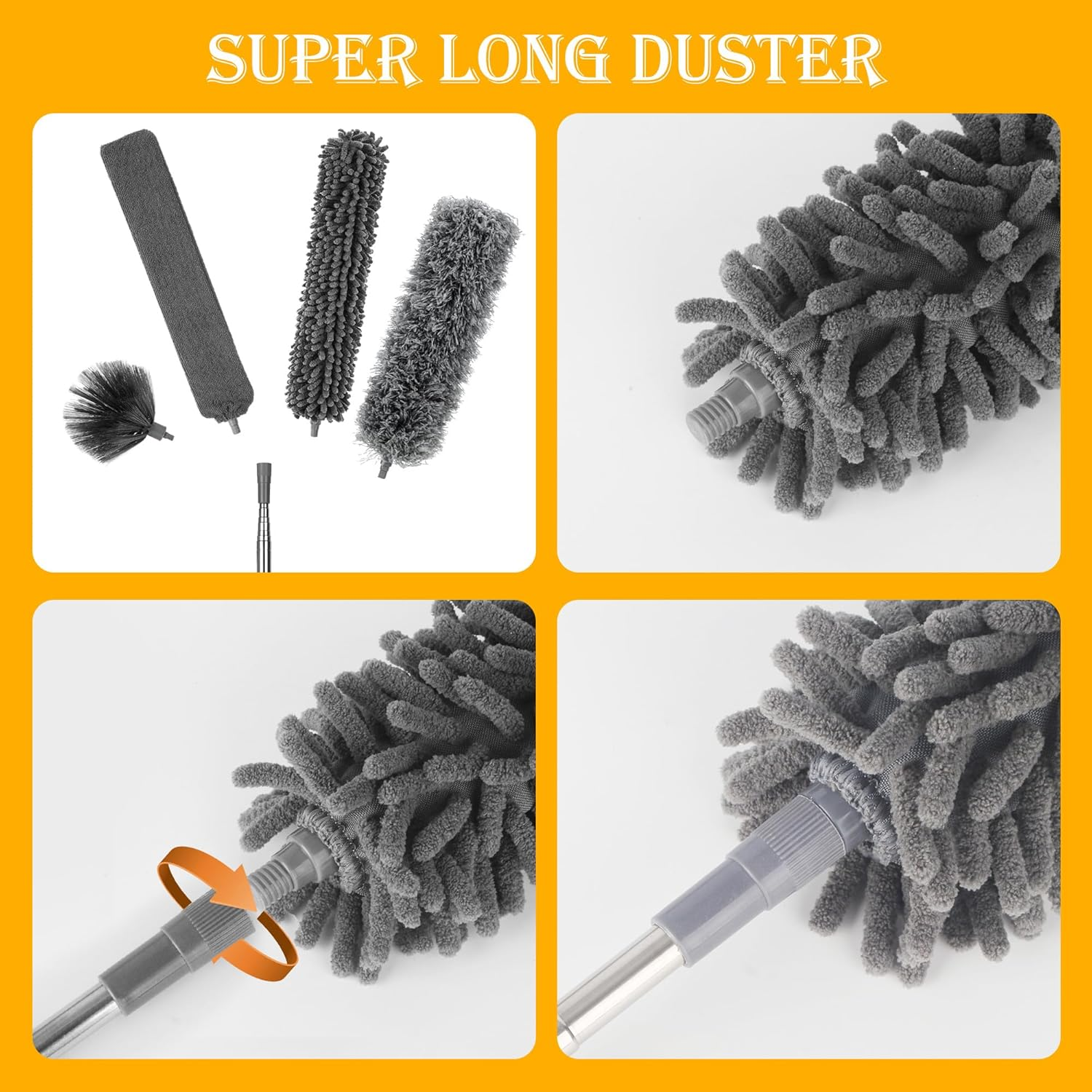 9-Piece Telescopic Duster Telescopic Washable Spider Web Remover with Telescopic Rod, Retractable to 245 Cm, Suitable for Ceiling Gaps, Ceiling Fans and Cobwebs, Washable image number 6