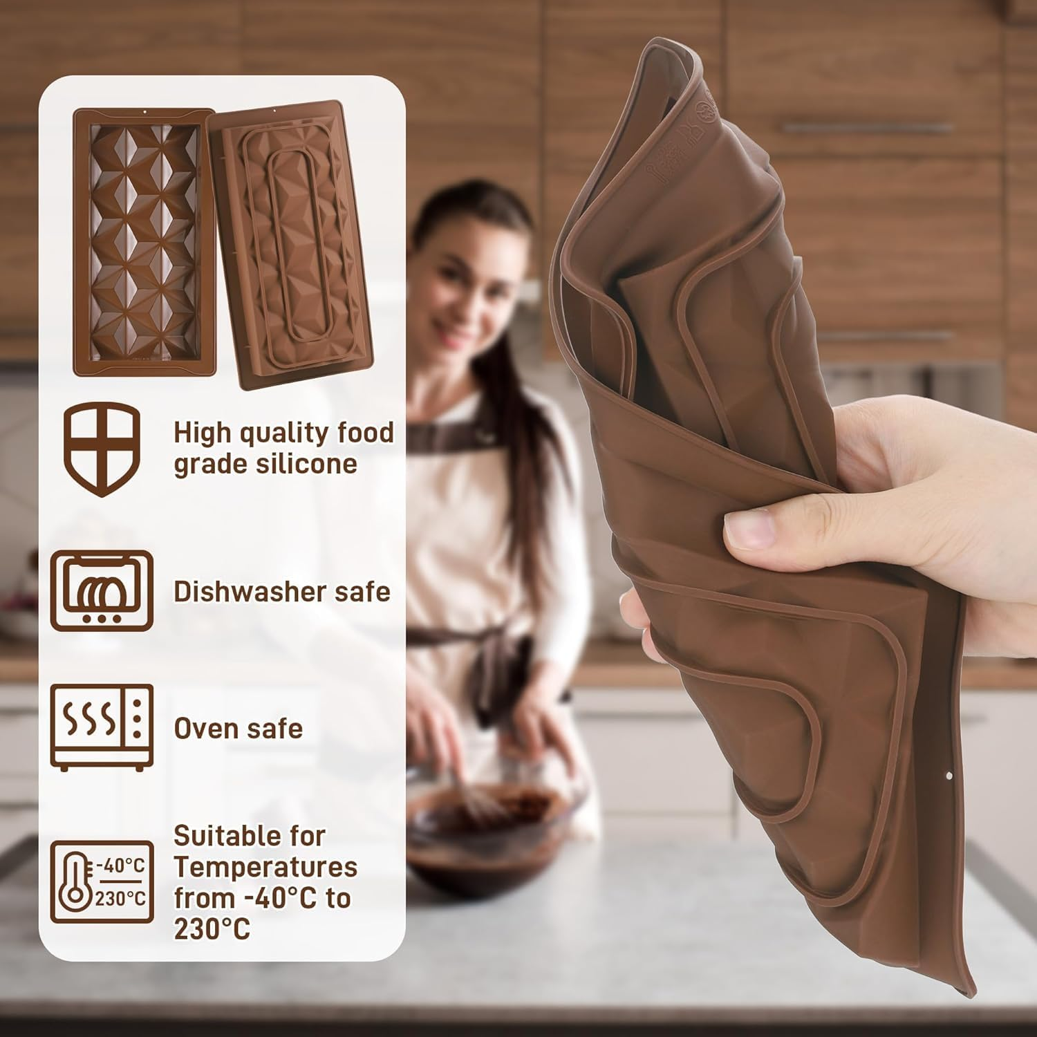 Uroboo 3 Pcs Chocolate Molds with a Scraper Premium Food Grade Silicone Chocolate Bar Molds image number 3