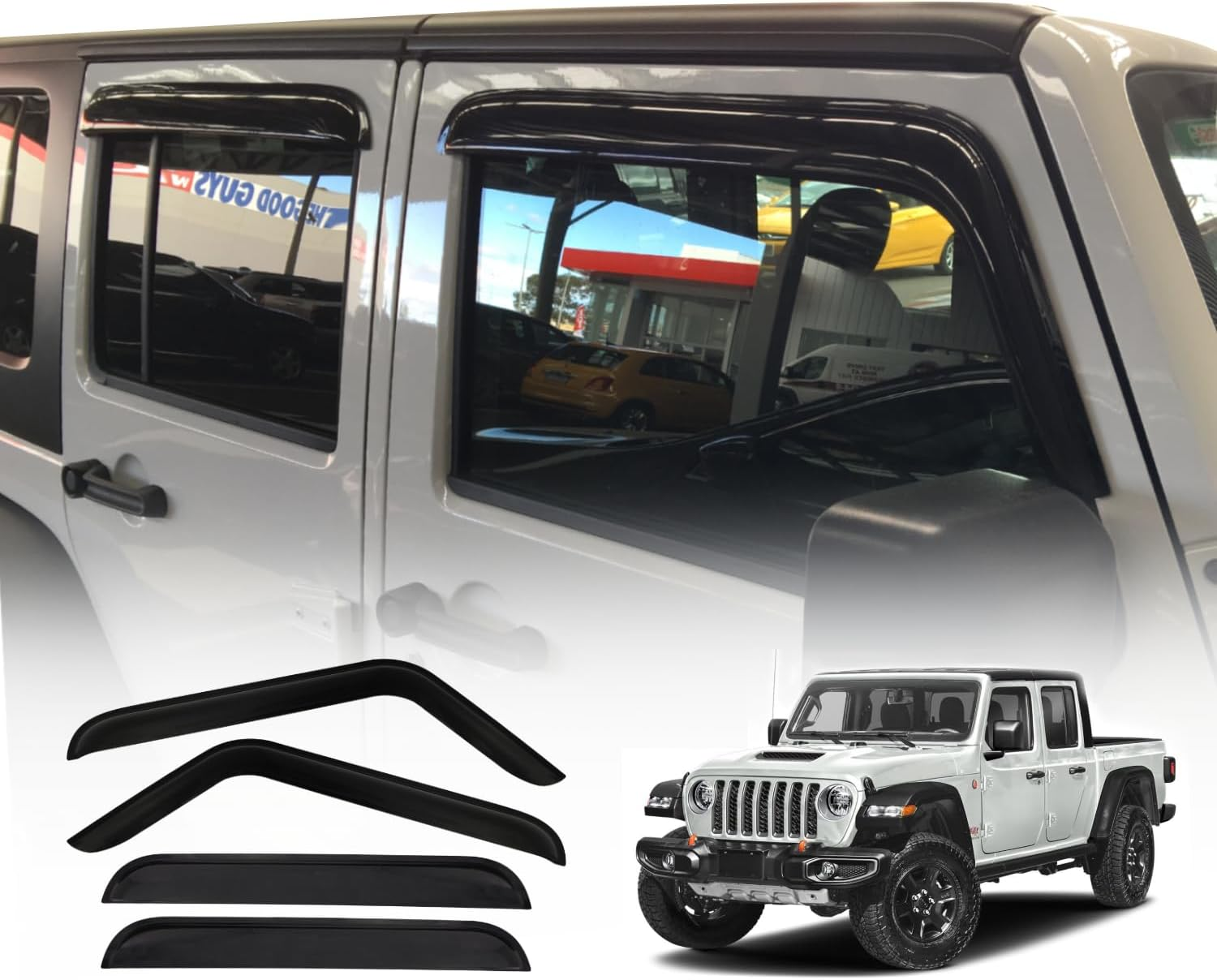 OAD4X4 Weathershields Compatible with Jeep Gladiator Dual Cab 2020-Onwards, Weather Shields Window Visors Wind Deflectors Sun Rain Guard 4PCS Set image number 1