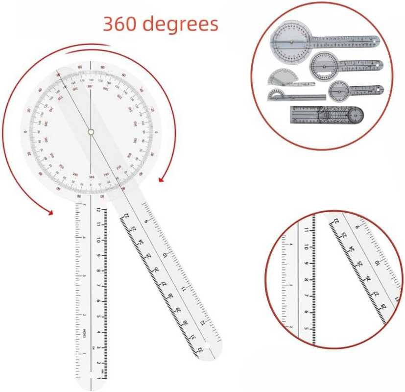 GYWHOOFT Finger Goniometer, 6 Pcs 360&deg;Goniometer Set,6/8/12 Inch Angle Finger Goniometer, Occupational Therapy Protractor Tool Measuring Angle Ruler 360 Degree Universal image number 3