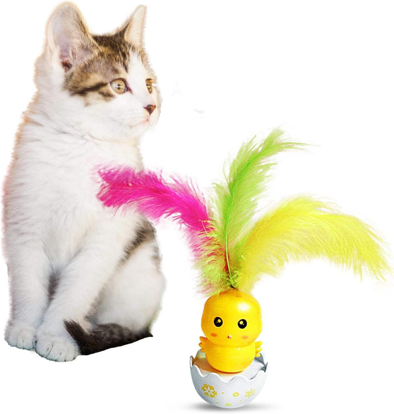 Cat Toys with Feathers | Cat Wand Rabbit Duck Penguin Bite-Resistant - Interactive Colorful Feather Wand Cat Teaser for Dogs Kittens Puppies