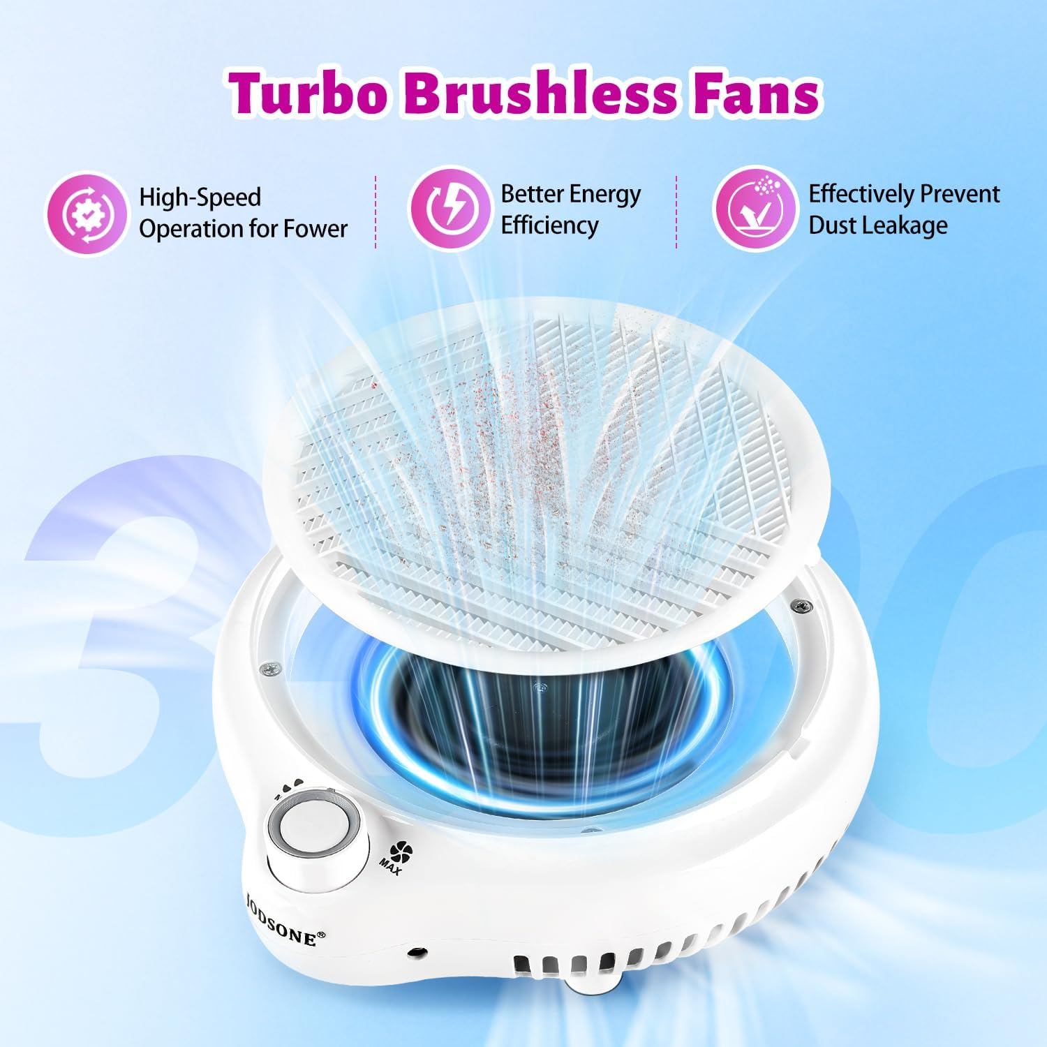 JODSONE 80W Nail Dust Collector Compact Vacuum Fan Efficient Dusting round Nail Duster Must-Have for Manicures, Manicure Pedicure Tool for Acrylic Nail Polishing