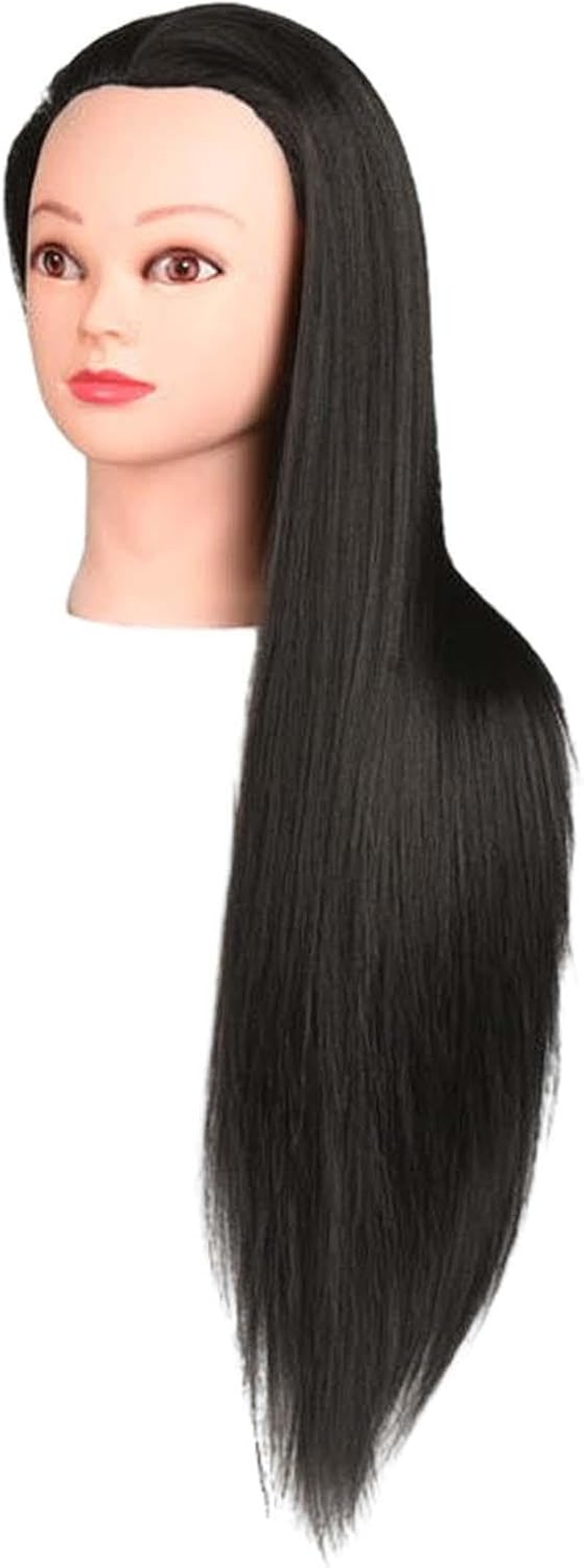 Amagogo Hair Training Head Mannequin Manikin Head Synthetic Fiber Hair Long Hair for Cutting Cosmetology School Students Barber Shop Hair Stylist, Black with Makeup