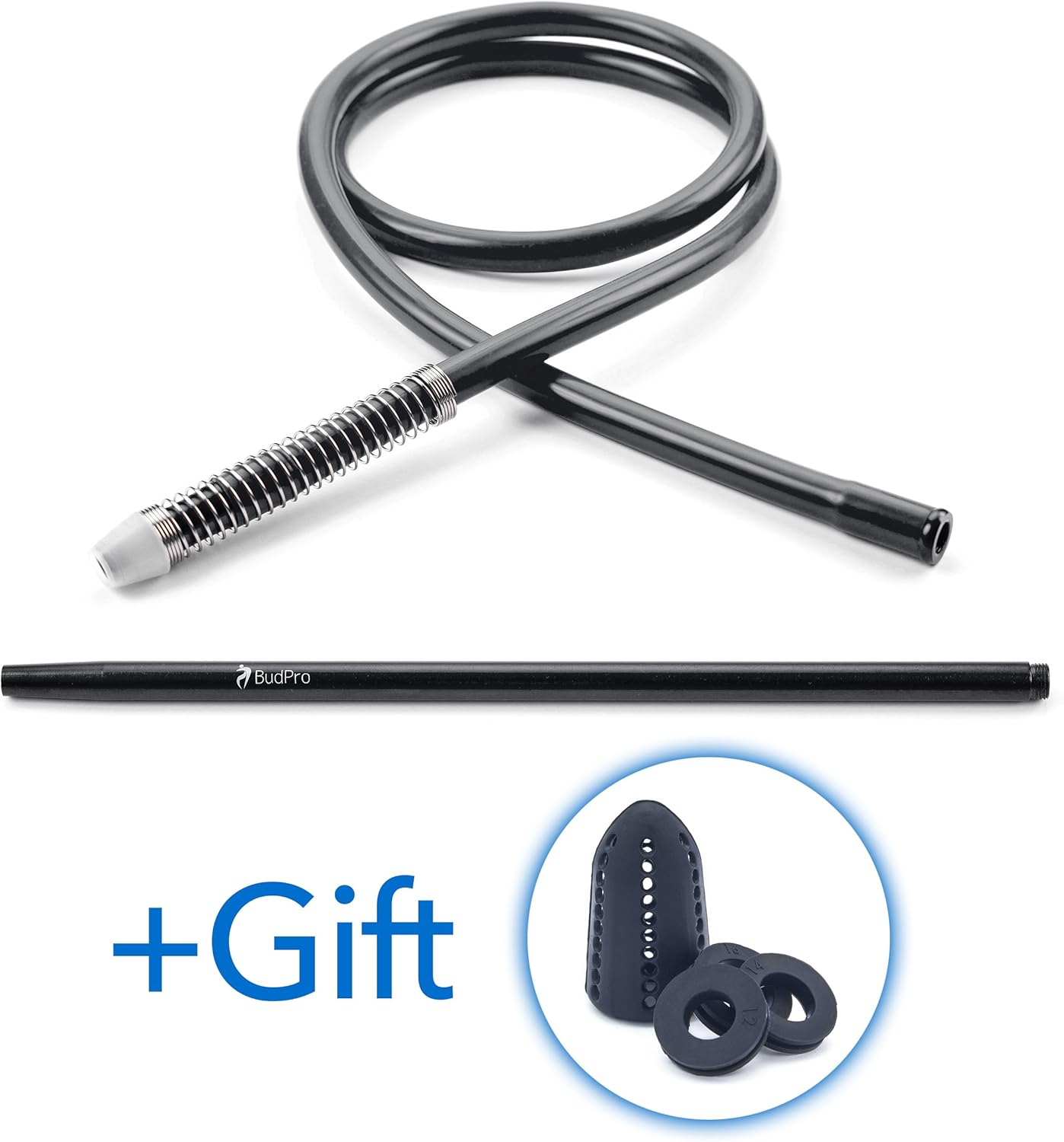 Silicone Hose 72In with Aluminium Handle & Anti-Flex Spring &ndash; Durable Flexible Tube (Black)