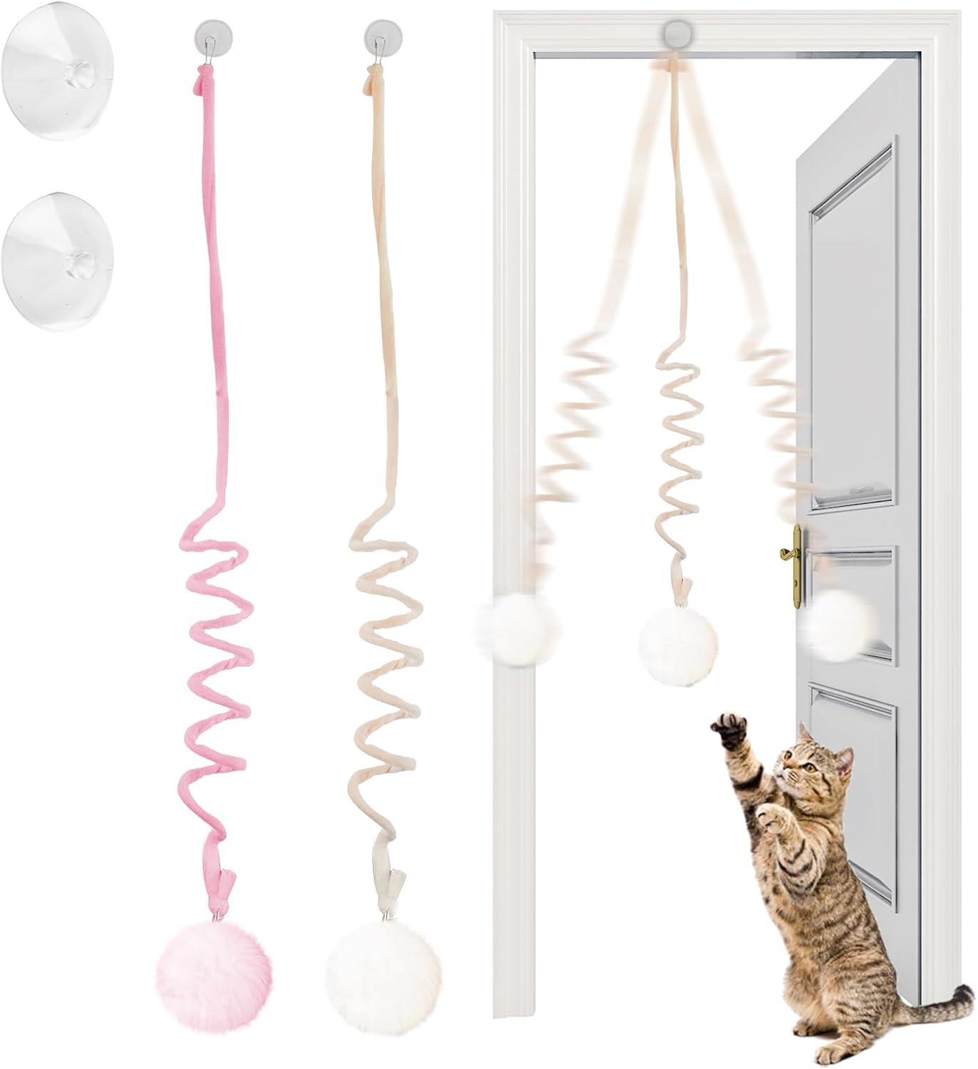 Adiwo Cat Plush Hanging Toy, Pack of 2 Interactive Cat Toys with Bell, Adjustable Retractable Wand, Safe & Durable for Indoor Use image number 6