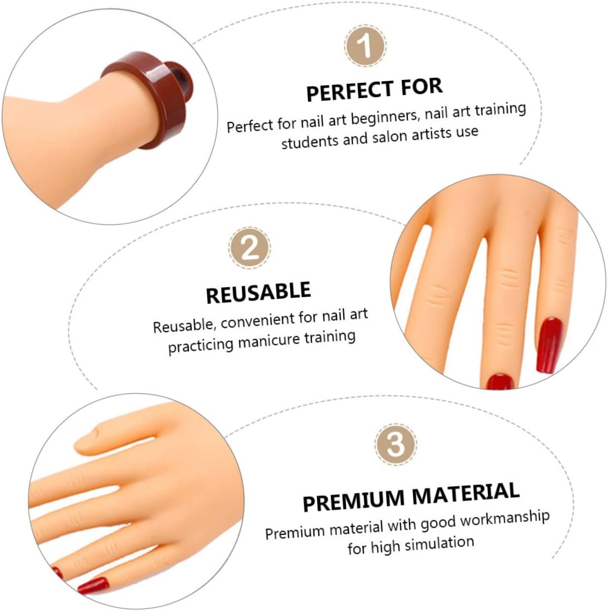 PENIKOKO Realistic Fake Hand Model for Nail Art Practice Flexible Manicure Training Tool with Smooth Surface Reusable Nail Art Practice Hand for Beginners and Professionals image number 2