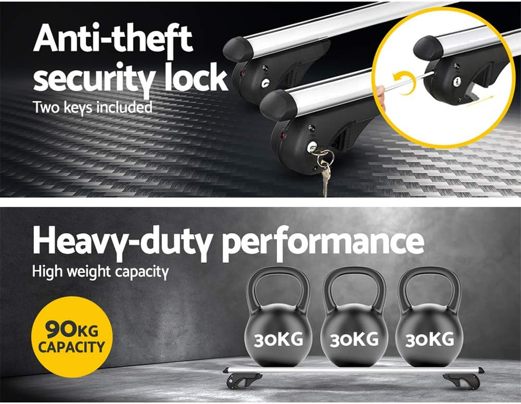 Giantz Car Roof Rack, 108Cm Length Universal Roofs Racks Pod Box Storage Basket Container Cross Bars Cars Accessories Transporting Storages, Adjustable Lockable Clamps 90Kg Aluminium Silver image number 2