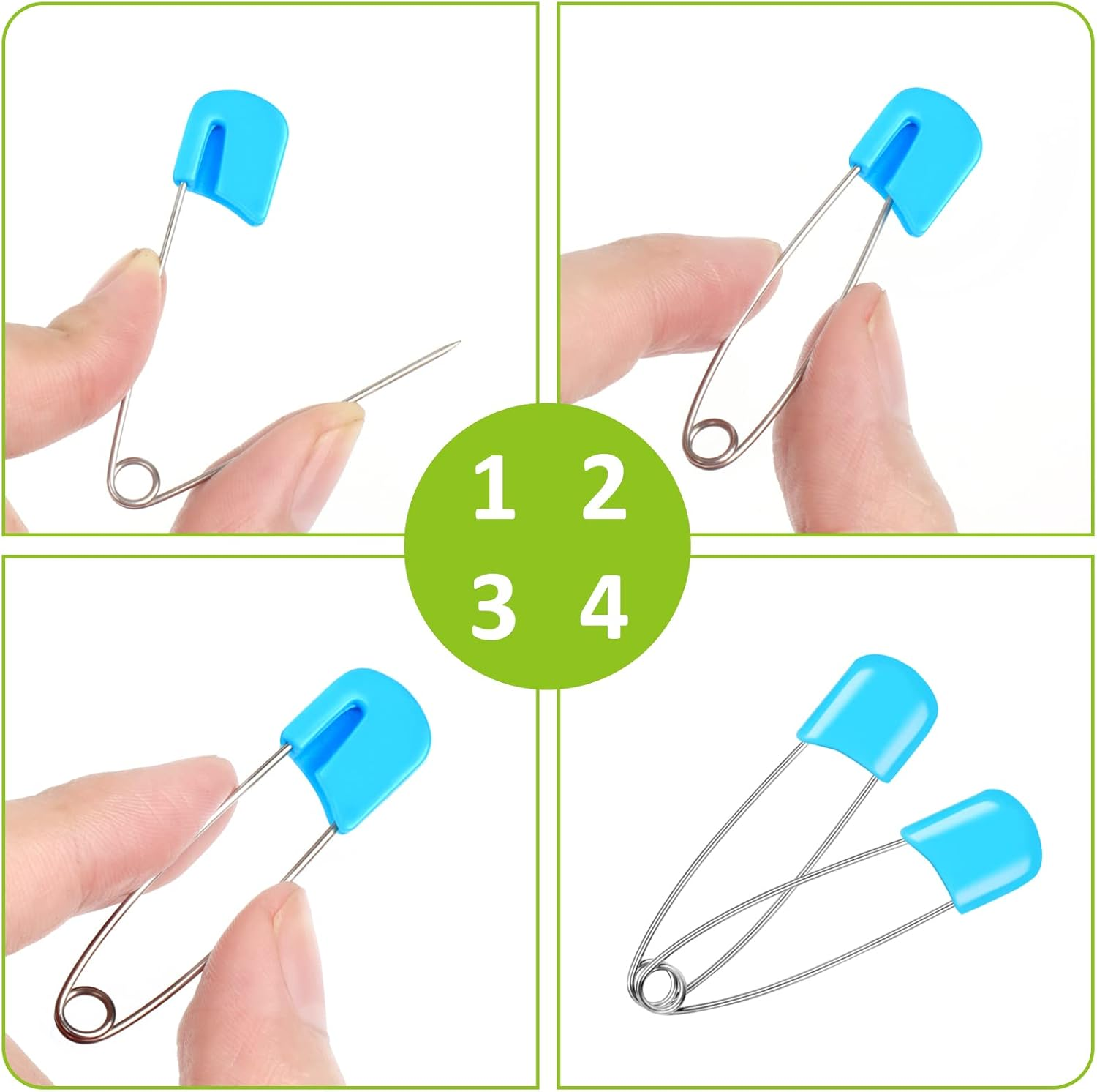 Joyberg 100 Pcs Baby Safety Diaper Pins, Stainless Steel & ABS Plastic, Multicolored, 2.2In, Heavy Duty, Safe Locking Closures, for Cloth Diapers & Crafts image number 6