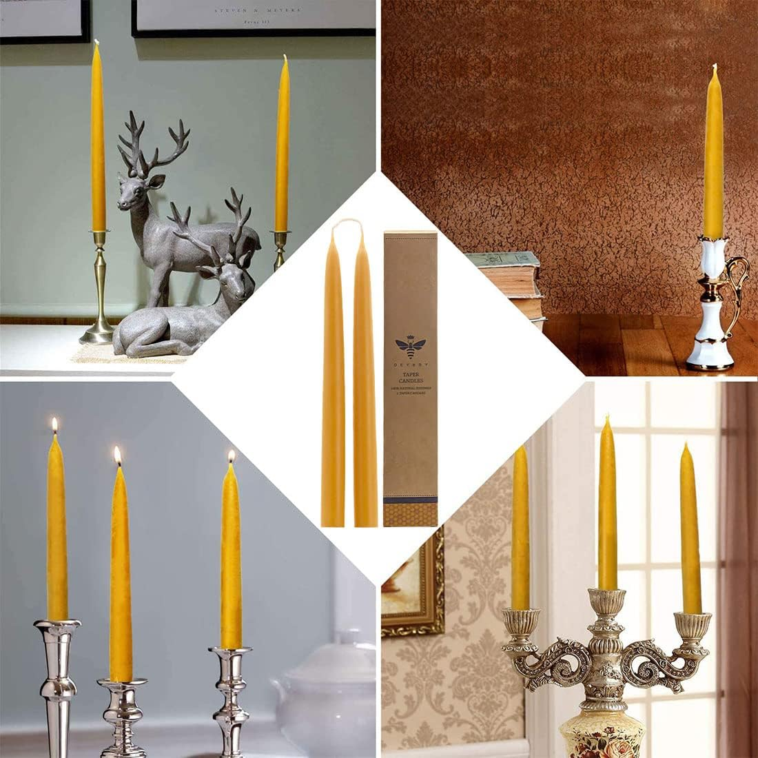 10 Inch Natural Beeswax Taper Candles Set of 12, DEYBBY Smokeless and Dripless Beeswax Candles, 9Hrs Burn Time, Nontoxic image number 2