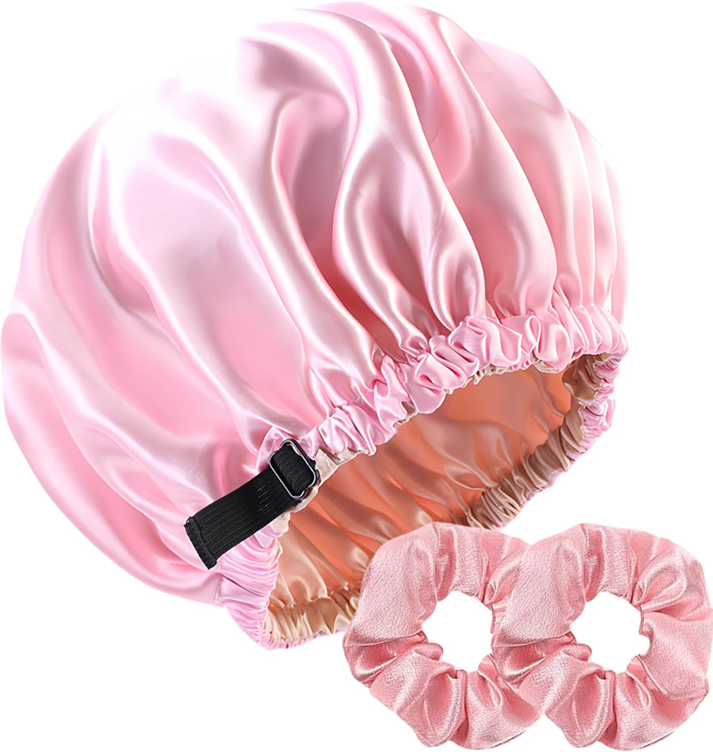 Adjustable Satin Bonnet and Scrunchies Set - Enjoy Silk Comfortable Sleep Bonnet and Stylish Hair Accessories - Waterproof Shower Cap - Protect & Style Hair Confidently