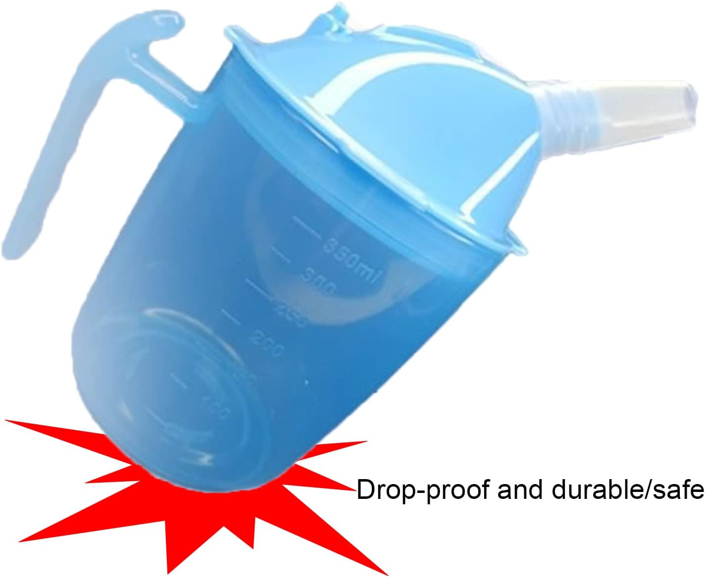 VOPHIA Drinking Beaker Cup for Disabled Adults, Convalescent No Spill Feeding Cup with Straw for Elderly Maternity Drink Water Porridge Soup 350Ml (Blue) image number 3