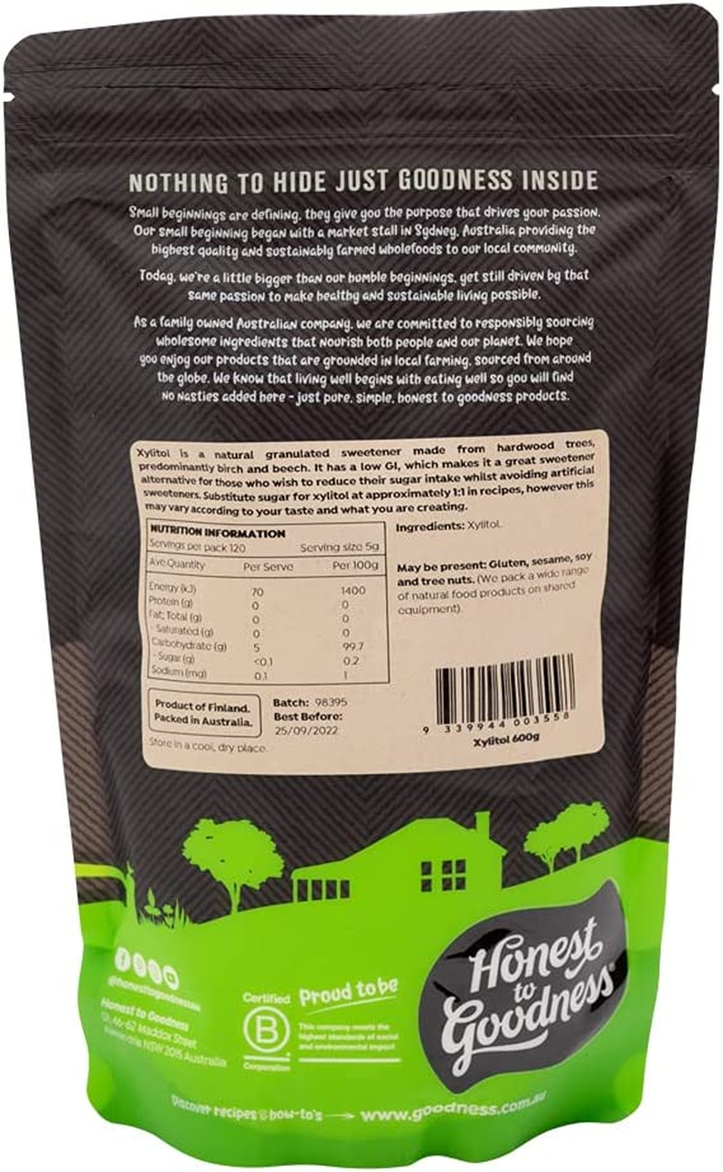 Honest to Goodness Xylitol, 600 G - a Natural Sugar Free Sweetener. 100% Natural, Low Glycemic Index. Substitute for Sugar at a 1:1 Ratio. image number 3